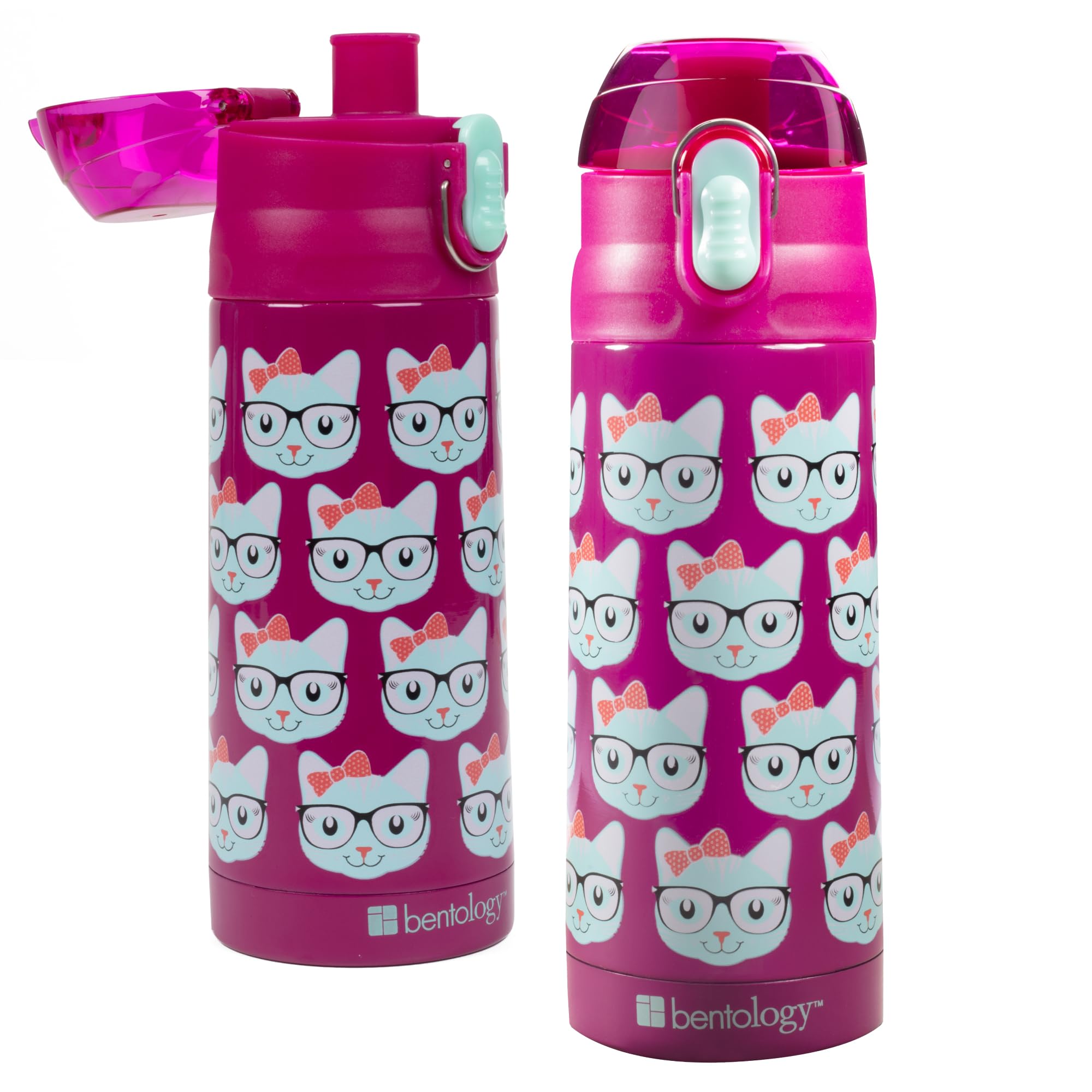 Bentology Stainless Steel 13Oz Insulated Kids Water Bottle W Built In Straw- Easy To Open, Reusable Bpa-Free, Fits In Most Lunch