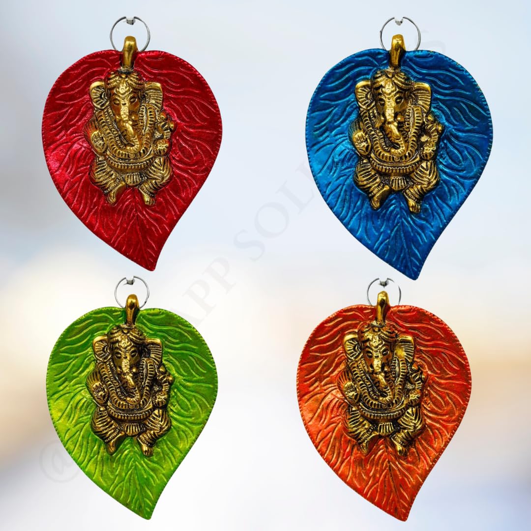 Salvus APP SOLUTIONS Metal Ganesha Wall Hanging  Decorative Lord Ganesh Idol on Leaf Background for Home & Office Decor, Spiritu