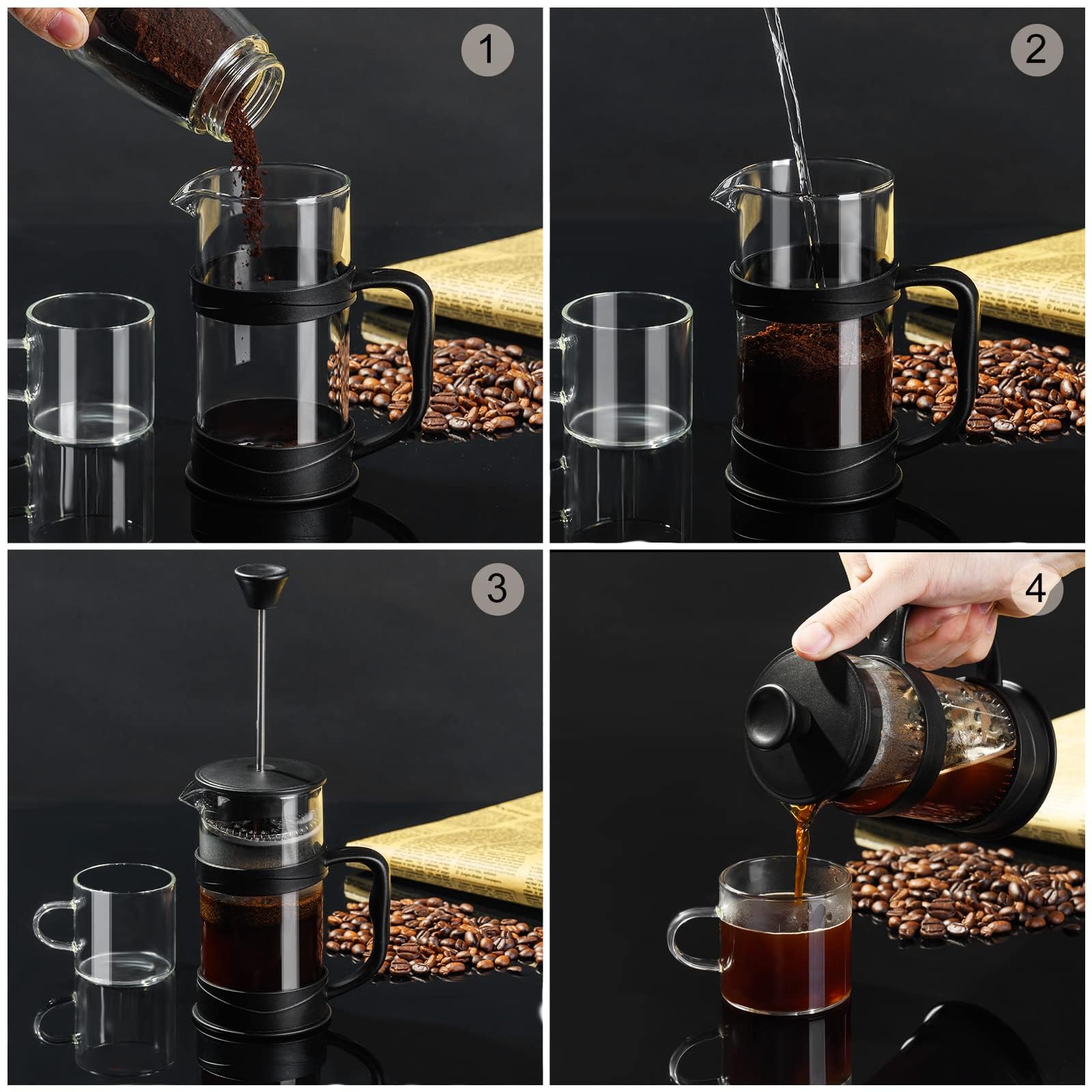 Paracity French Press Coffee/Tea Maker, Camping Mini Coffee/Tea Press Of 304 Stainless Steel Filter And Heat Resistant Glass, Co