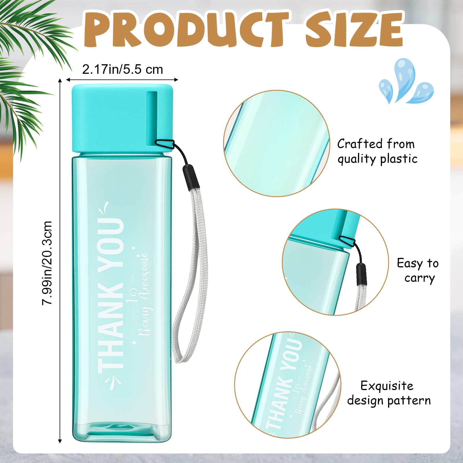 Maxdot 24 Pcs Thank You Water Bottles Bulk 17 oz Employee Christmas Appreciation Gifts Plastic Water Bottle Reusable Cup Inspira