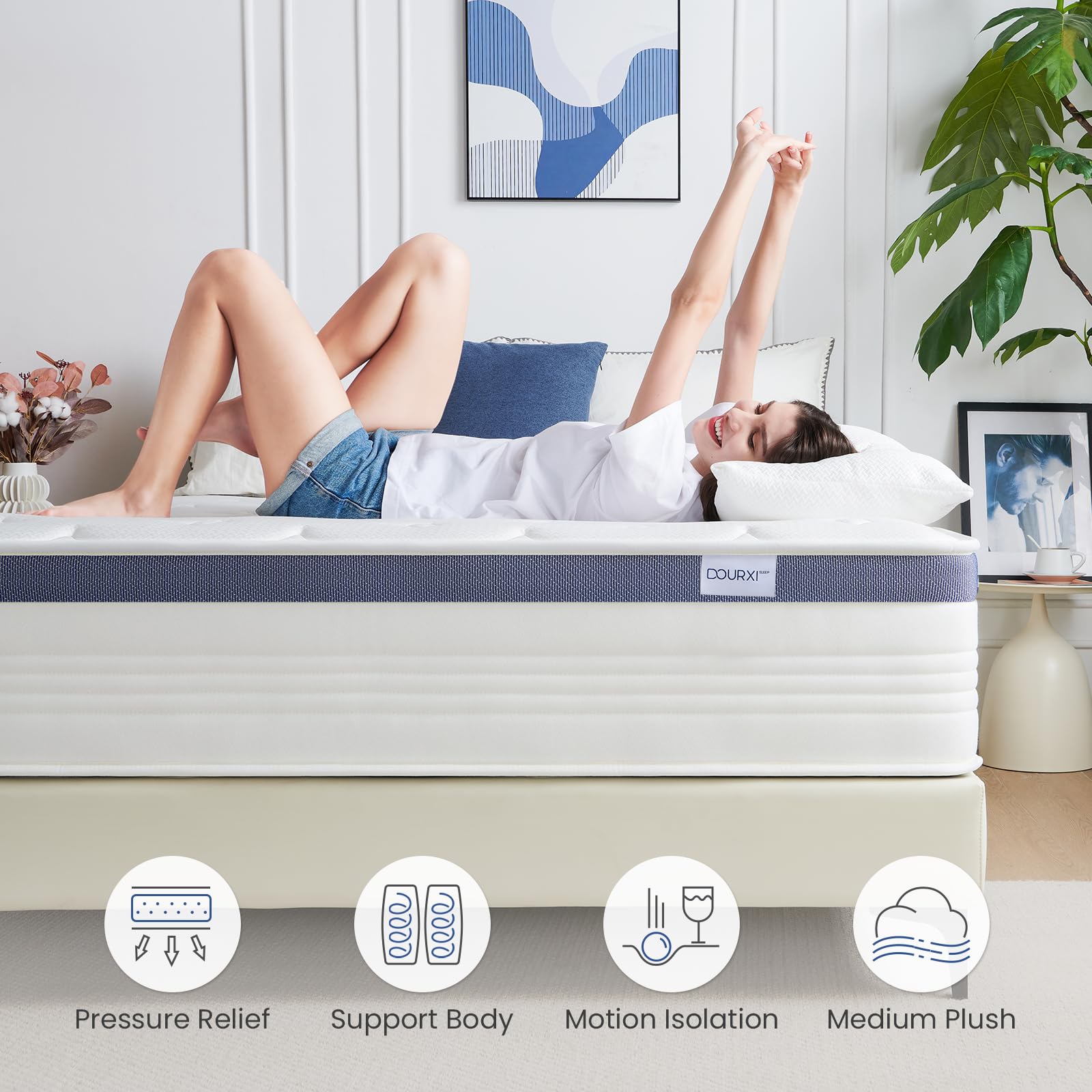 Dourxi Full Size Mattress 10 Inch, Hybrid Full Mattress In A Box With Cooling Gel Memory Foam And Individually Pocket Innersprin