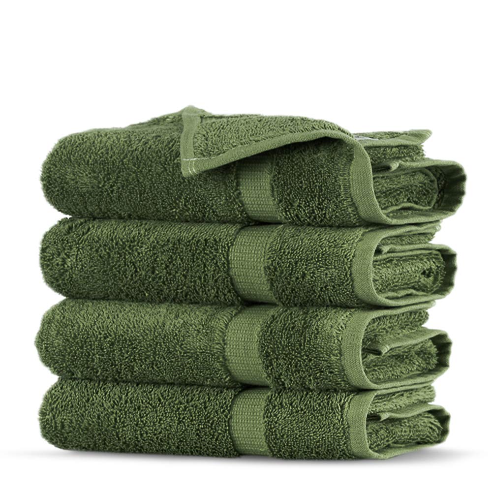 Towel Bazaar Premium Turkish Cotton Super Soft And Absorbent Towels (4-Piece Washcloth, Moss Green)
