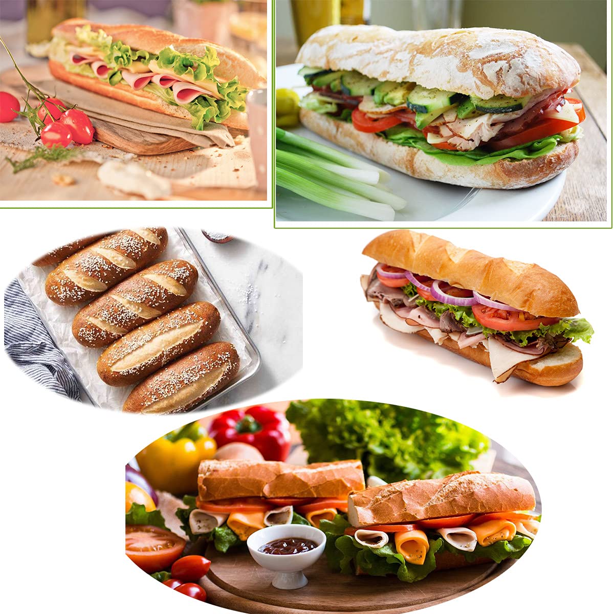 Masteymoh 5-Cavity French Bread Baking Pan, Hoagie Rolls Pan, Soft Foldable For Easy Storage, Non-Stick, Bpa-Free, 17.2'' X 12.2