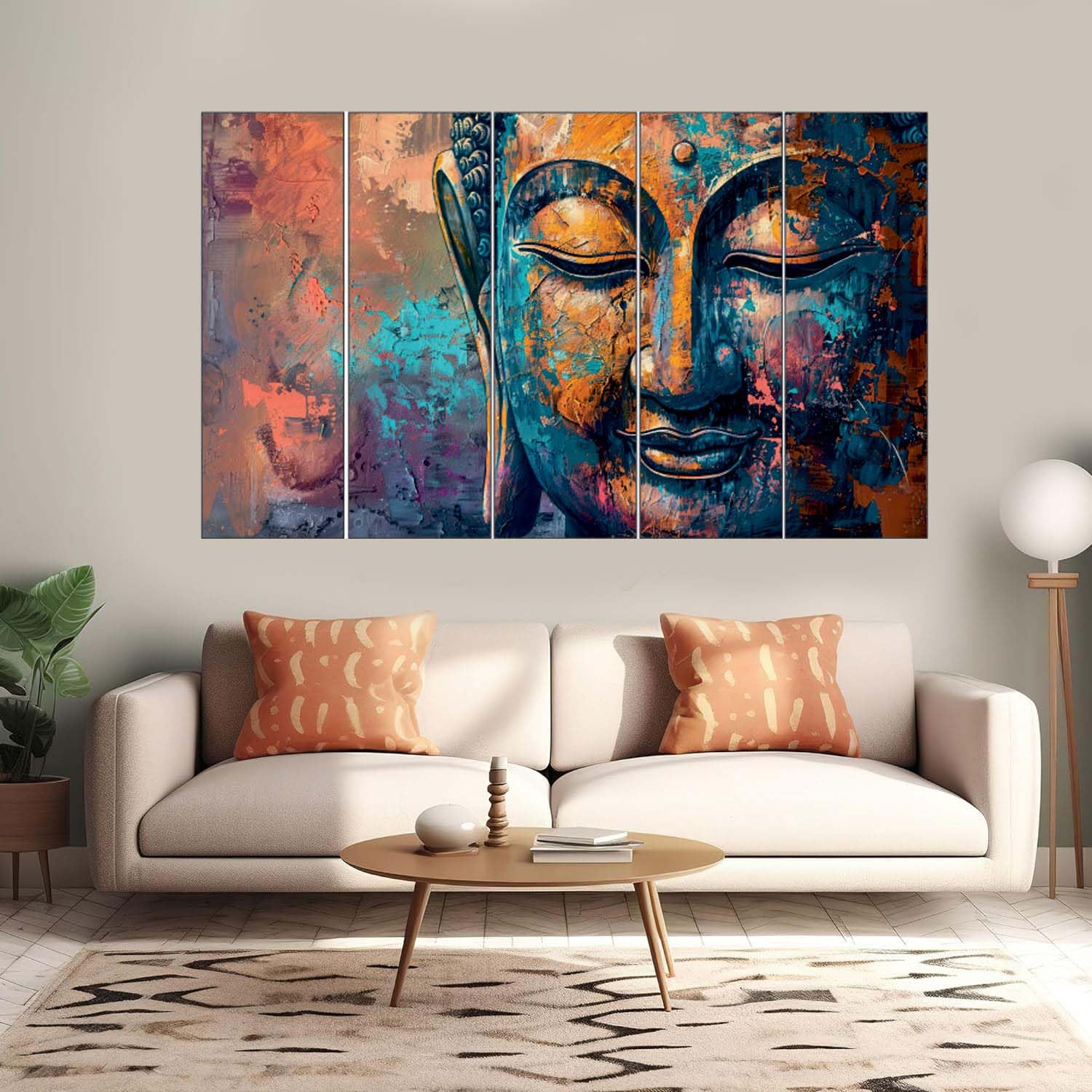 Sn Handicrafts Buddha Wall Painting Framed Big Size For Living Room, Home, Office & Wall Decor, 50 X 27 Inches Set Of 5 (Gb103)
