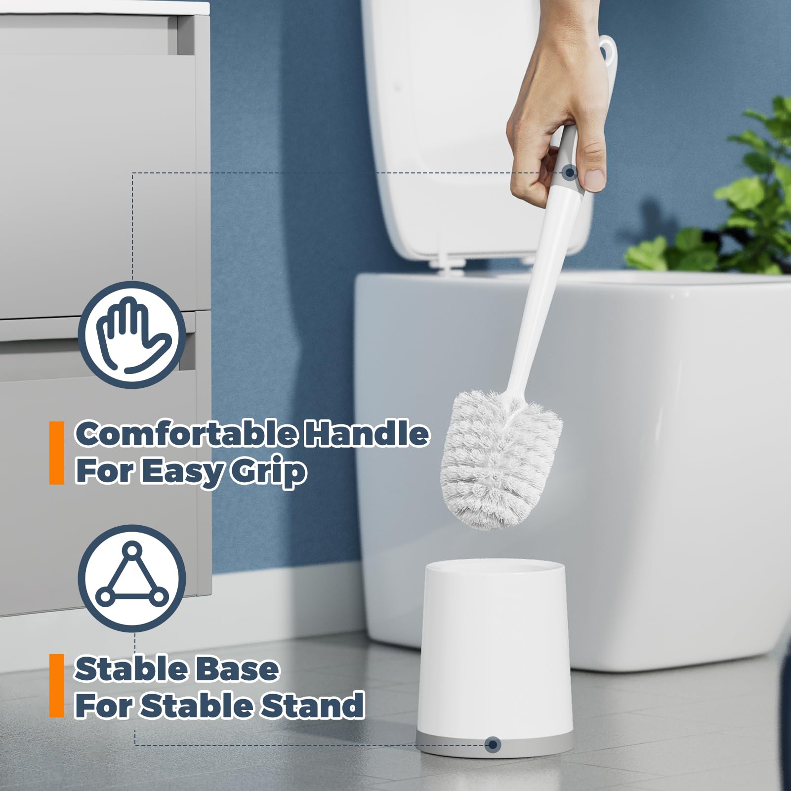 Holaloha Toilet Brush, 3 Pack Toilet Brushes For Bathroom With Holder, Bathroom Accessories Toilet Bowl Brush With 3 Clean Brush