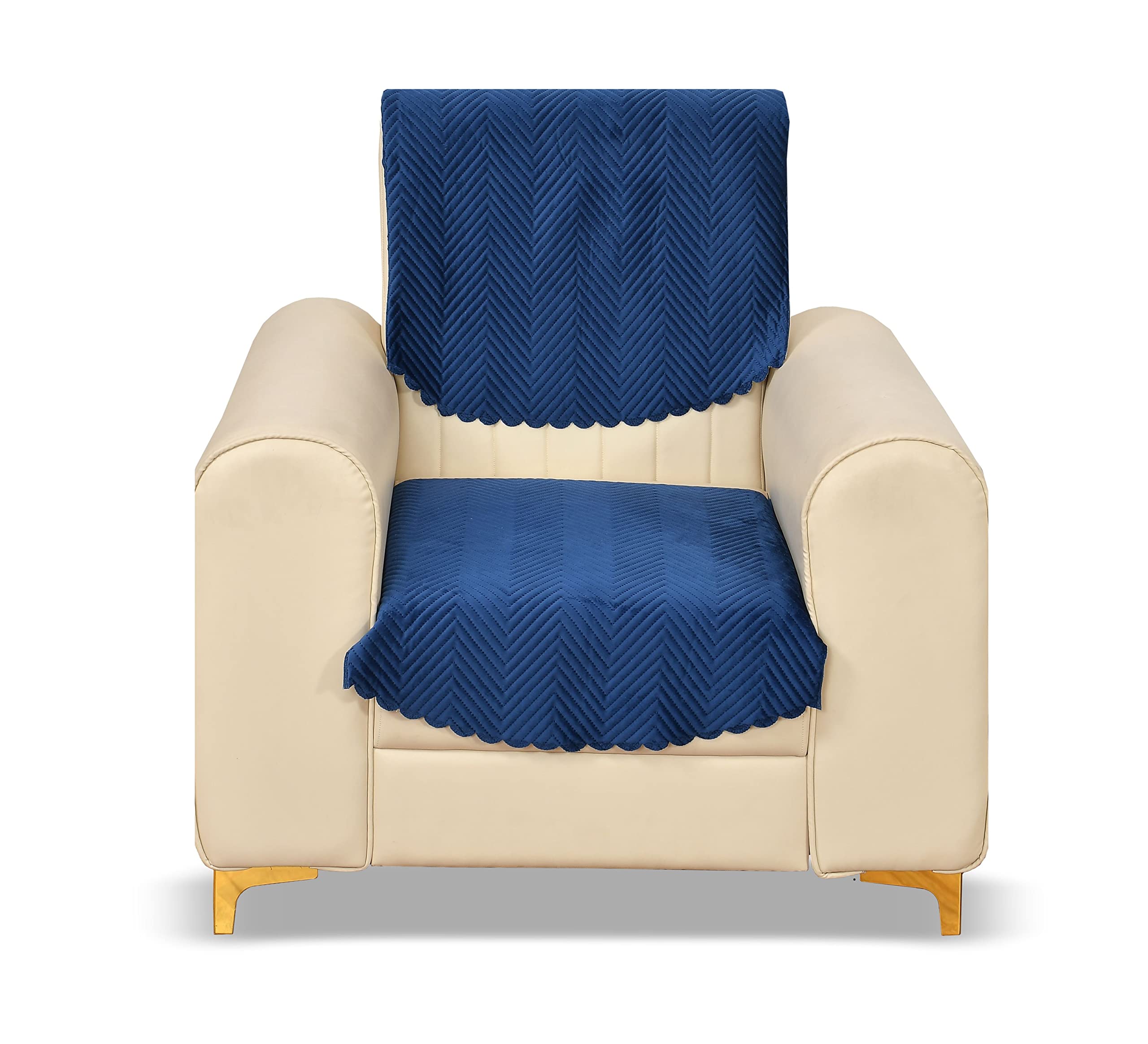 Yellow Weaves Velvet 1 Seater Quilted Sofa Chair Cover, Seat & Back Cover, Color - Blue