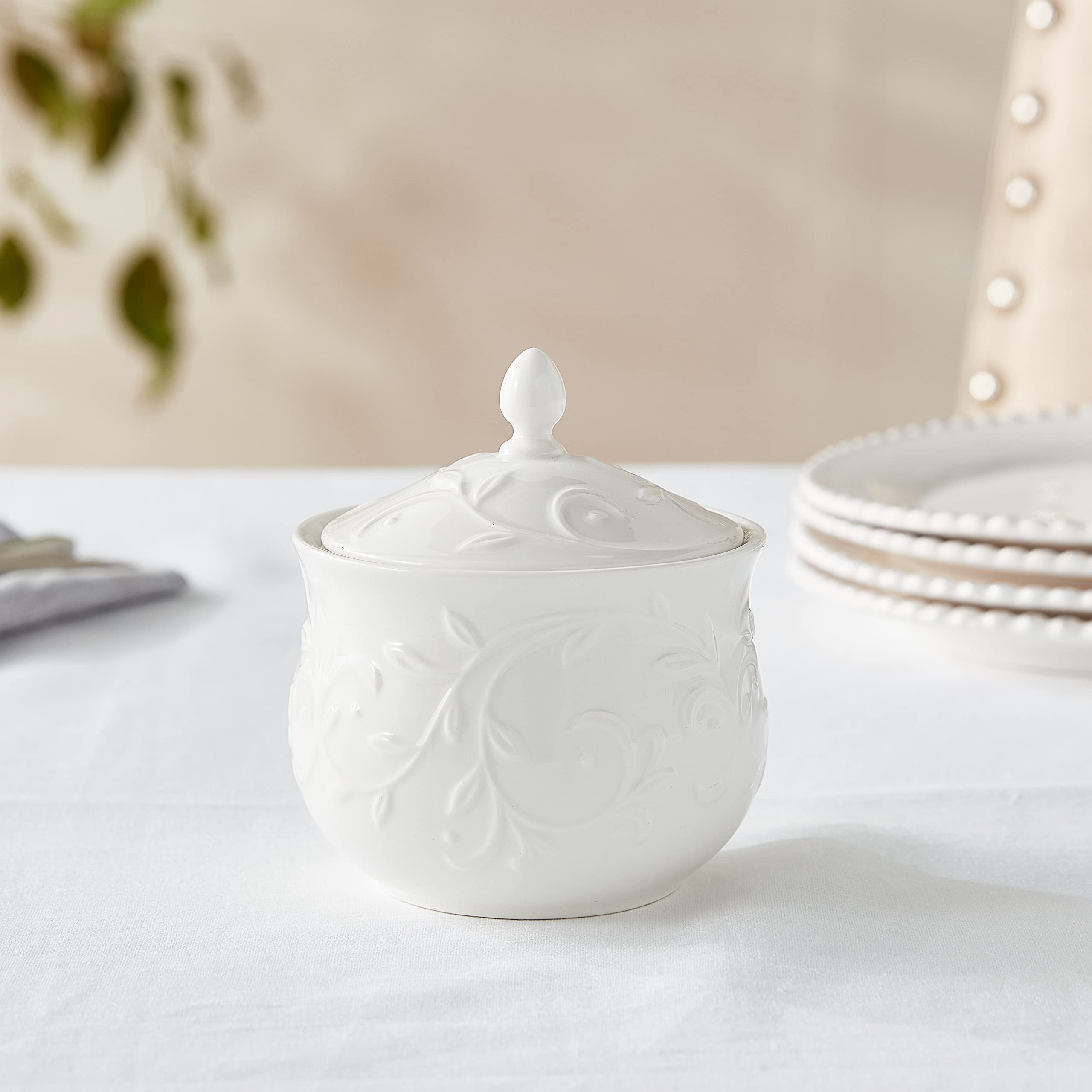 Lenox Opal Innocence Carved Sugar Bowl -,White