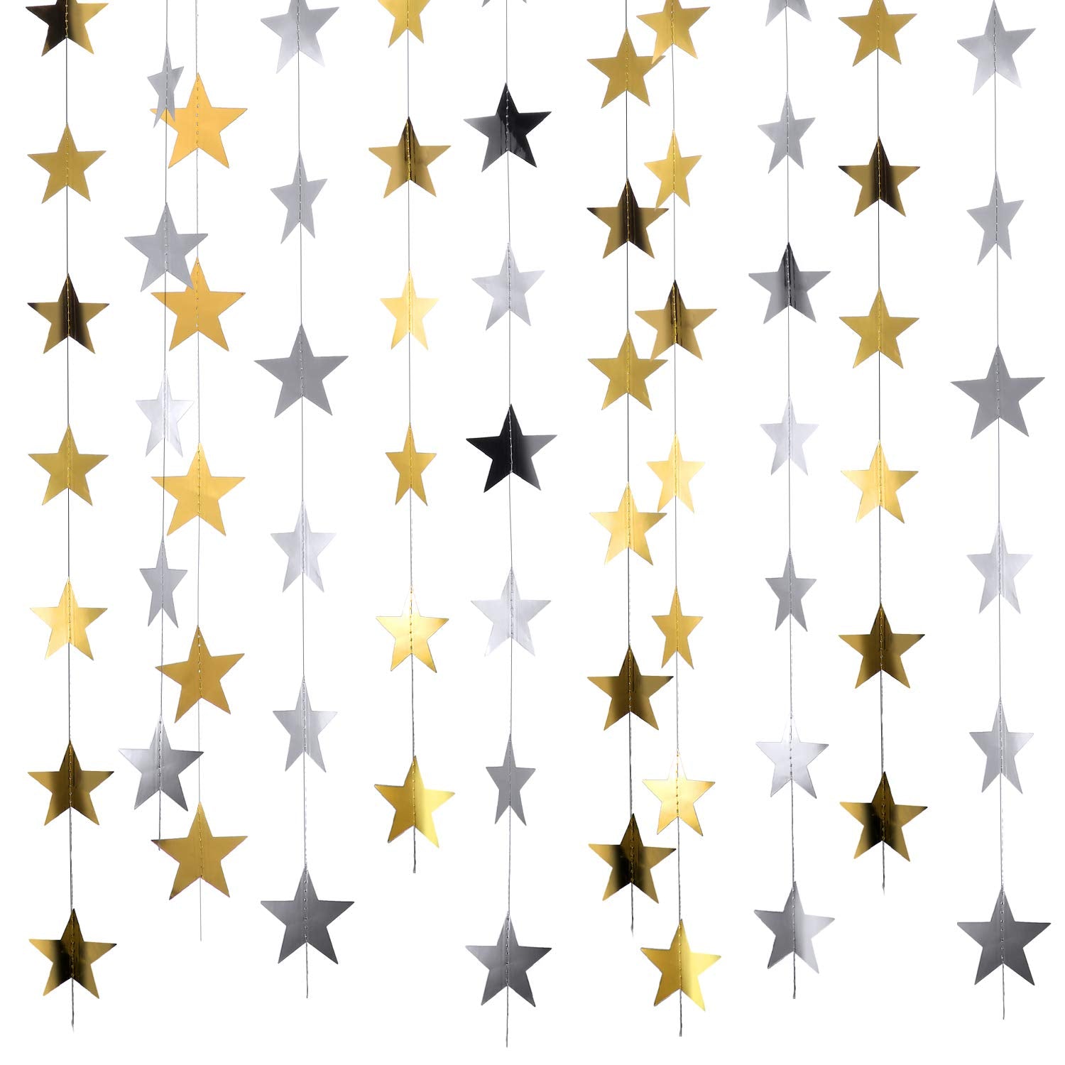 Patelai 130 Feet Glitter Star Garland Banner Decoration Bright Hanging Bunting Banner Star Backdrop For Graduation Halloween Wed