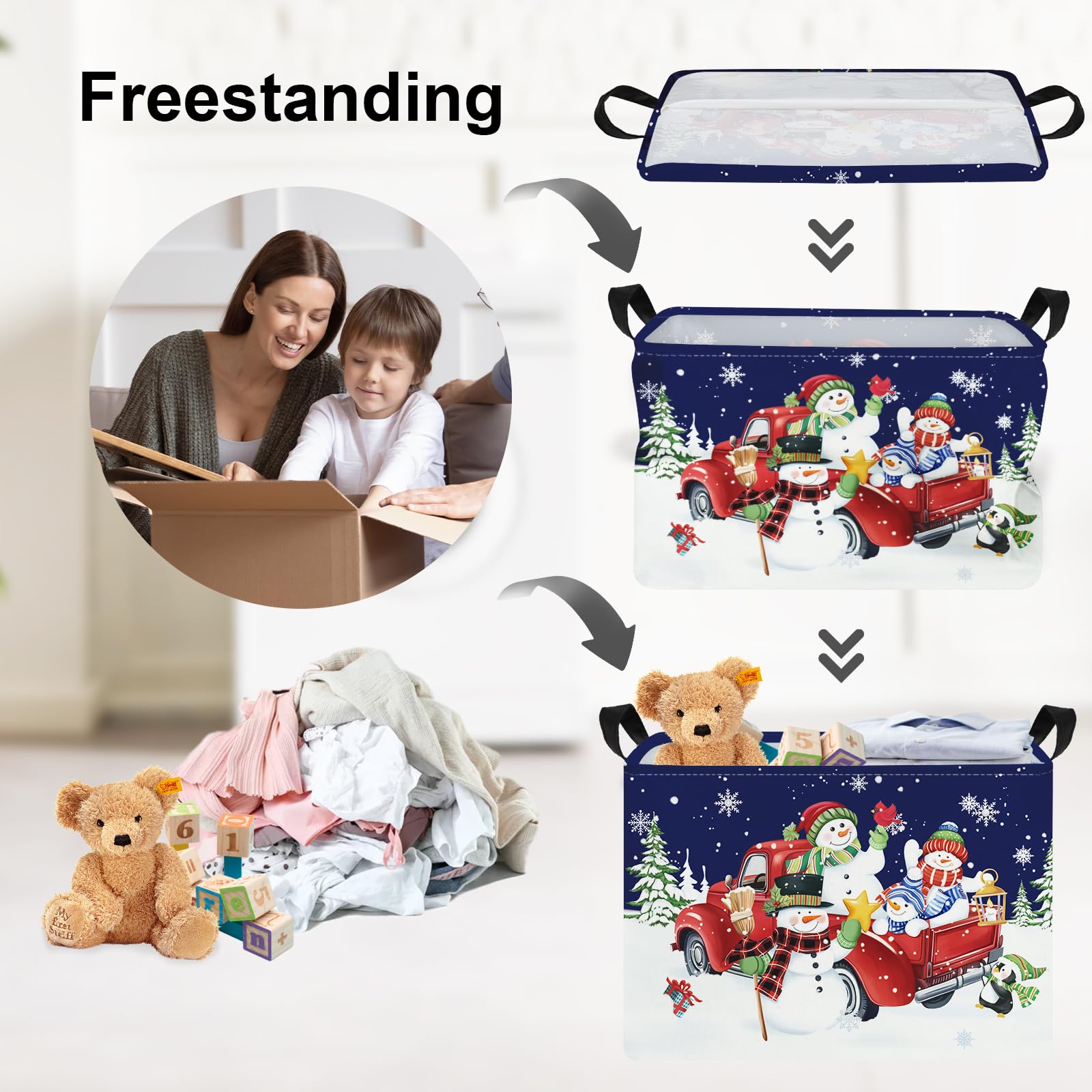 Clastyle Gnome Penguin Snowman Basket Christmas Tree Snowflake Gift Basket Winter Moon Night Storage Bin Rectangle Kid Clothes T