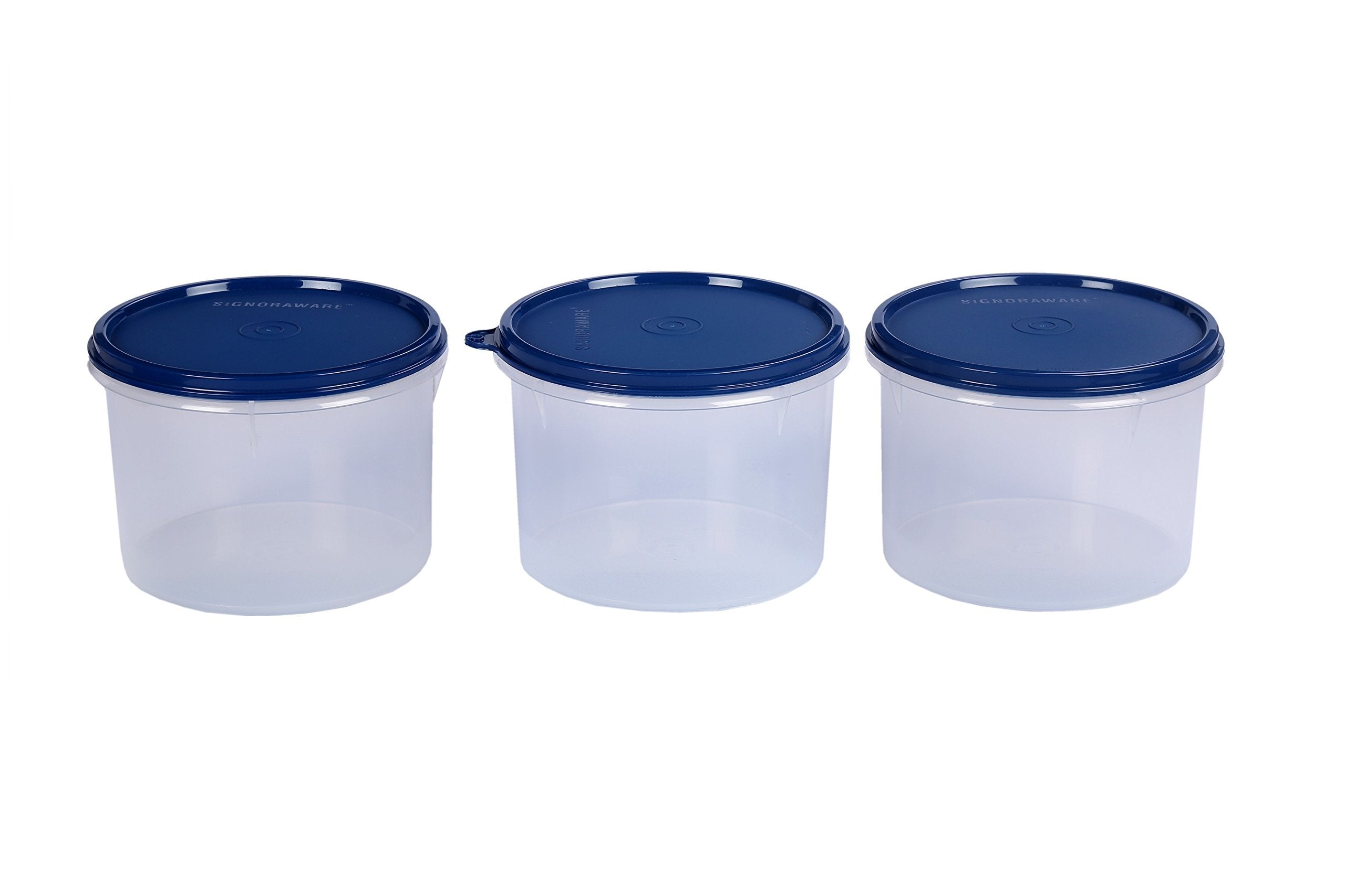 Signoraware Store Well Plastic Container Set, 1.1 Litres, Set of 3, Mod Blue