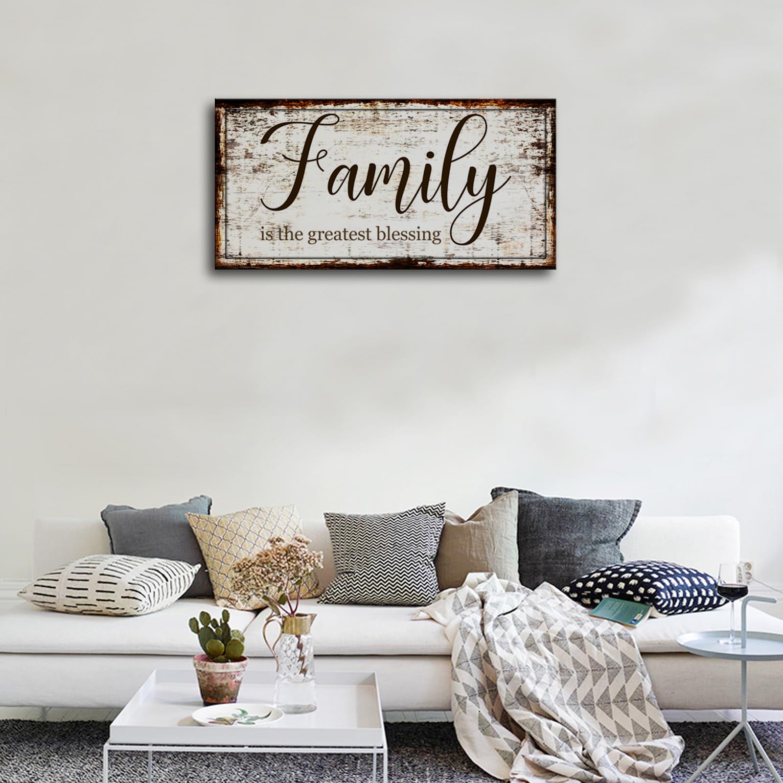 Family Quotes Wall Art For Living Room-Family Is The Greatest Blessing Painting-Family Sign Wall Decor-Rustic Picture Canvas Pri