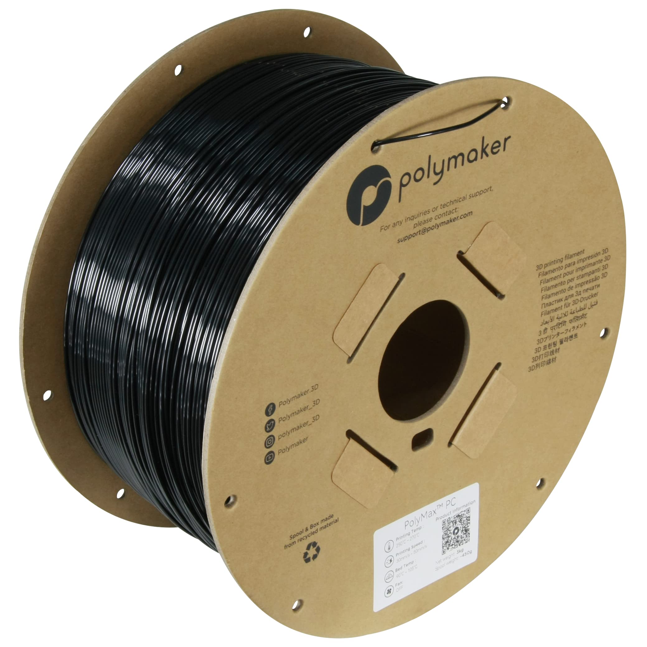 Polymaker Tough Pc Filament 175Mm, Black Polycarbonate Filament 175Mm 3Kg Cardboard Spool - Polymax Pc Filament 3D Printer Polyc
