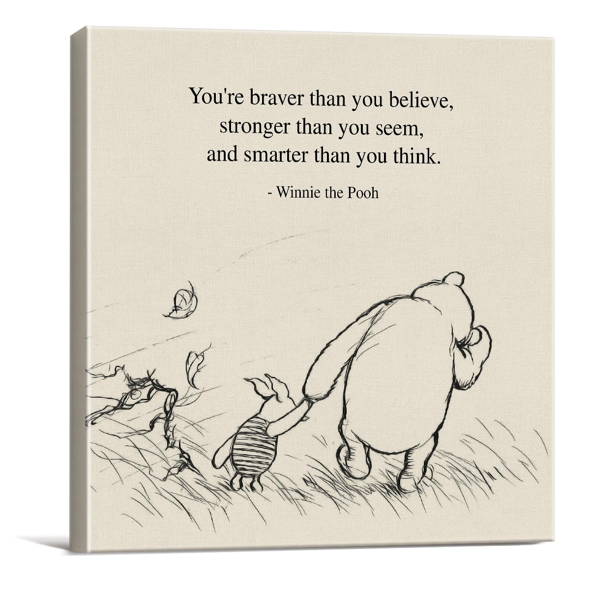 Classic Winnie The Pooh Quote Wall Art Decor Retro Braver Stronger Smarter Positive Sayings Canvas Painting Pictures Framed Prin