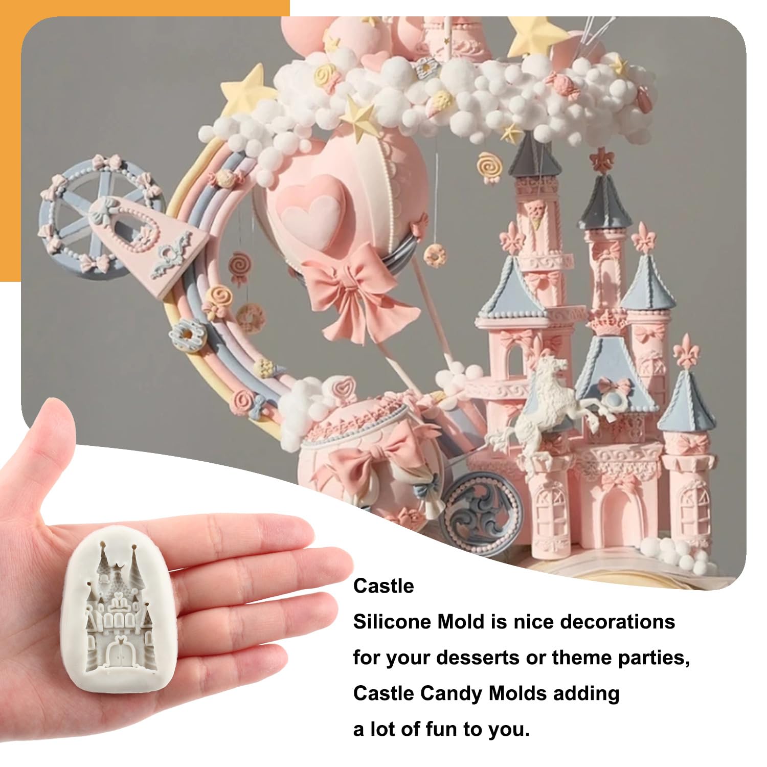 Sijiangmold Cinderella Fondant Mold Fairy Tales Castle Pumpkin Carriage Princess Dress Crystal Shoes Silicone Chocolate Candy Mo