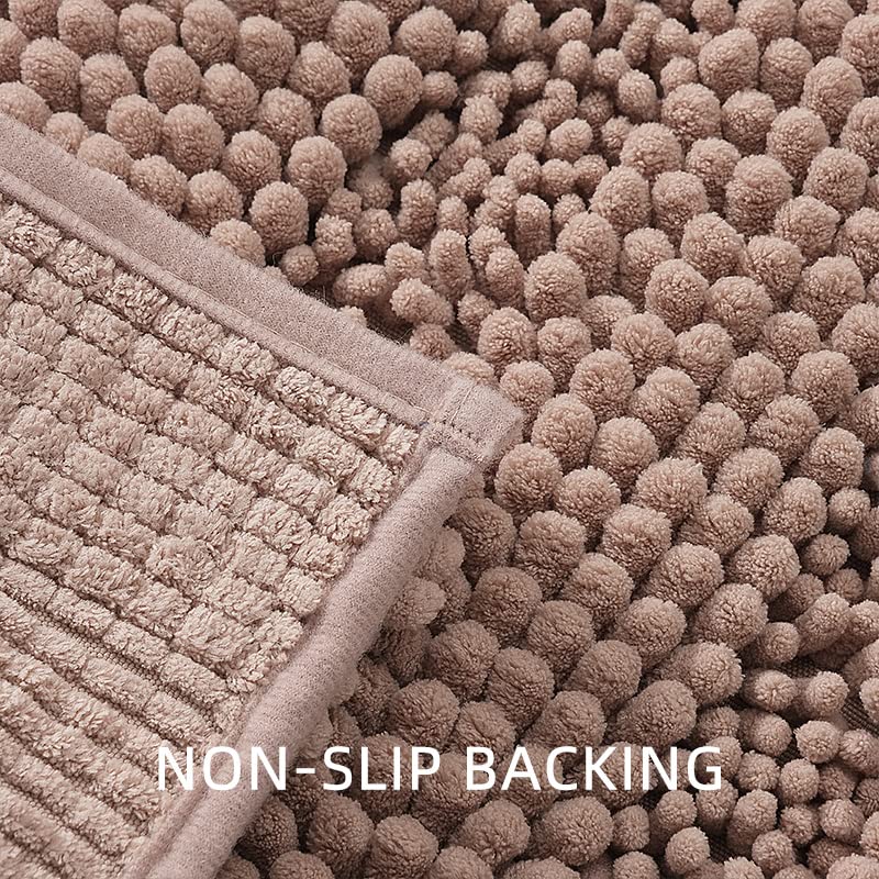 Tengtenglink Bath Mats For Bathroom,Thick Soft Chenille Floor Mats,Non Slip Shower Mats Ultra Water Absorbent Doormat (Camel, 16