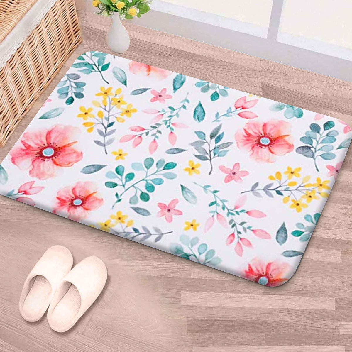 Rosielily Pink Flower Bathroom Rug,Floral Bathroom Mat, Super Soft And Absorbent Shaggy Plush Flower Bathroom Rugs, Thicken Bath