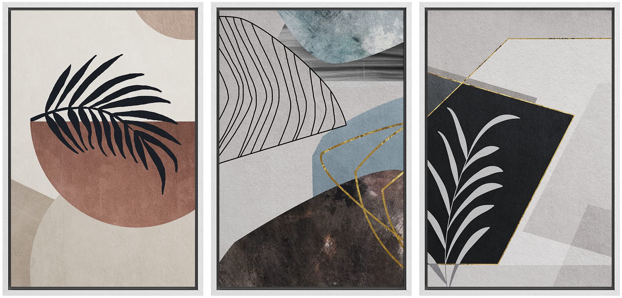 Idea4Wall Framed Canvas Print Wall Art Set Geometric Mid-Century Palm Leaf Collage Abstract Nature Illustrations Modern Art Nord