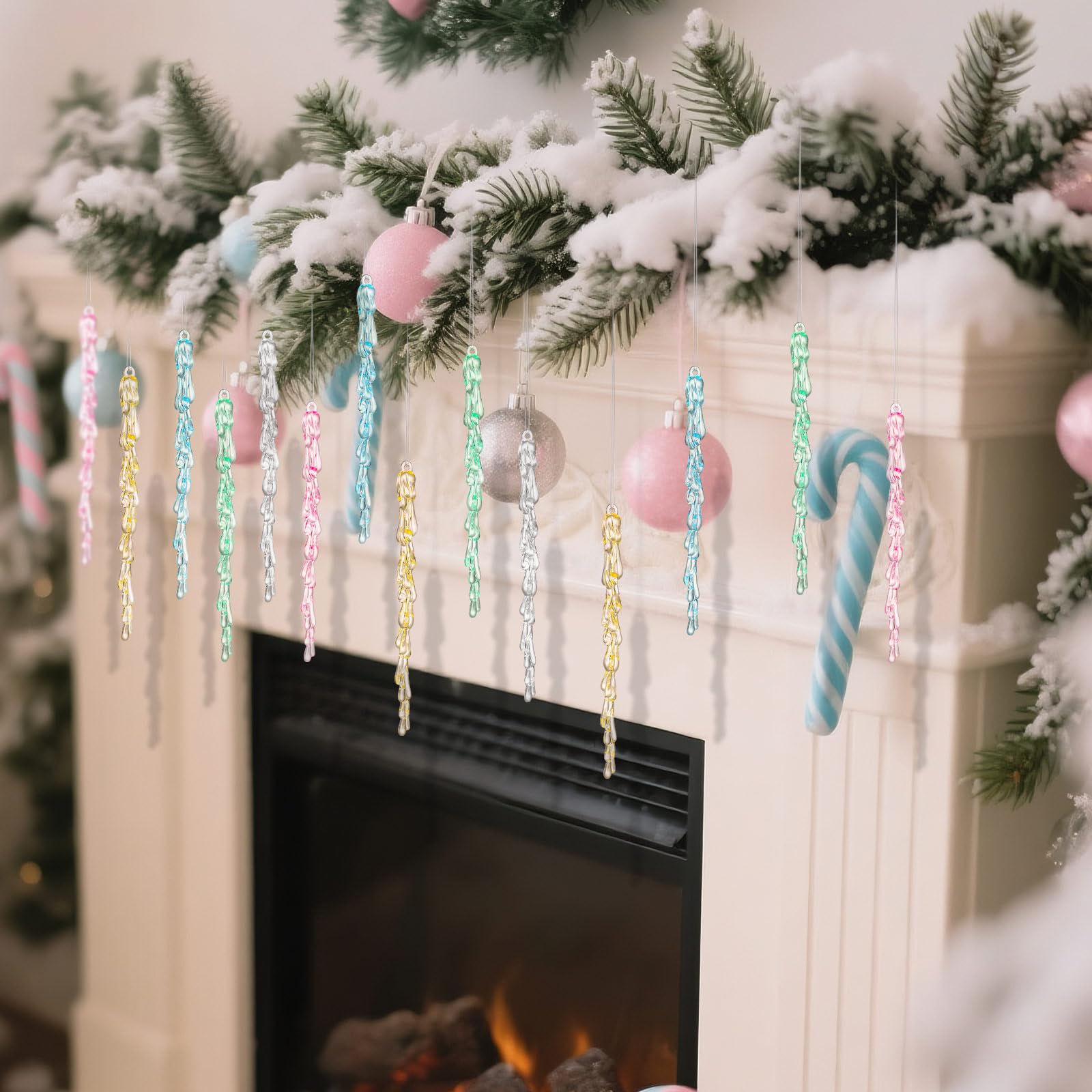 Motionchic 25 Pcs Pastel Candy Christmas Ornaments 5.25' Pastel Icicle Decoration for Christmas Tree Candy Crystal Tree Hanging