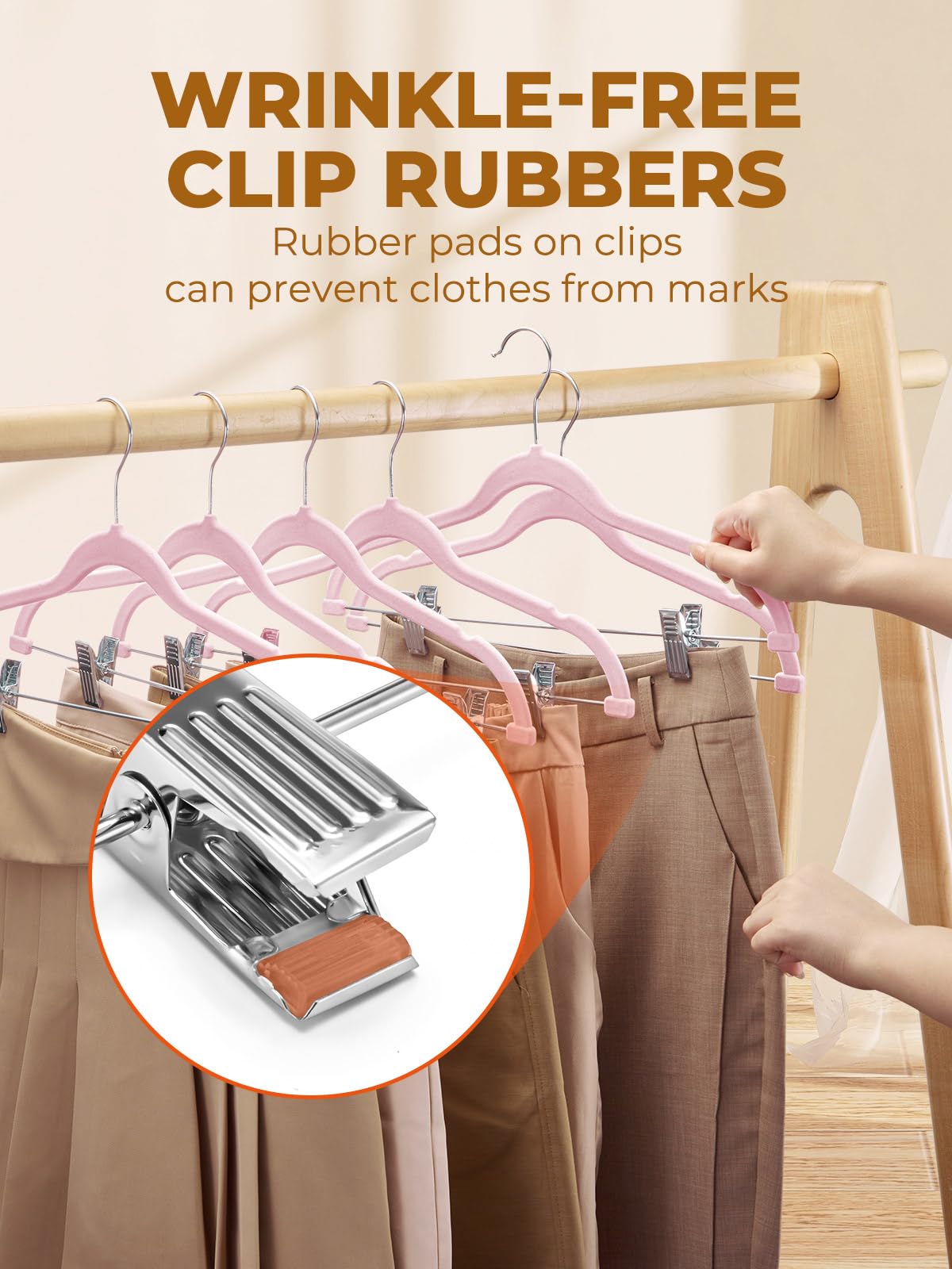 House Day Velvet Skirt Hangers 24 Pack, Pink Velvet Hangers With Adjustable Clips, Space Saving Slim Velvet Pant Hangers, Heavy
