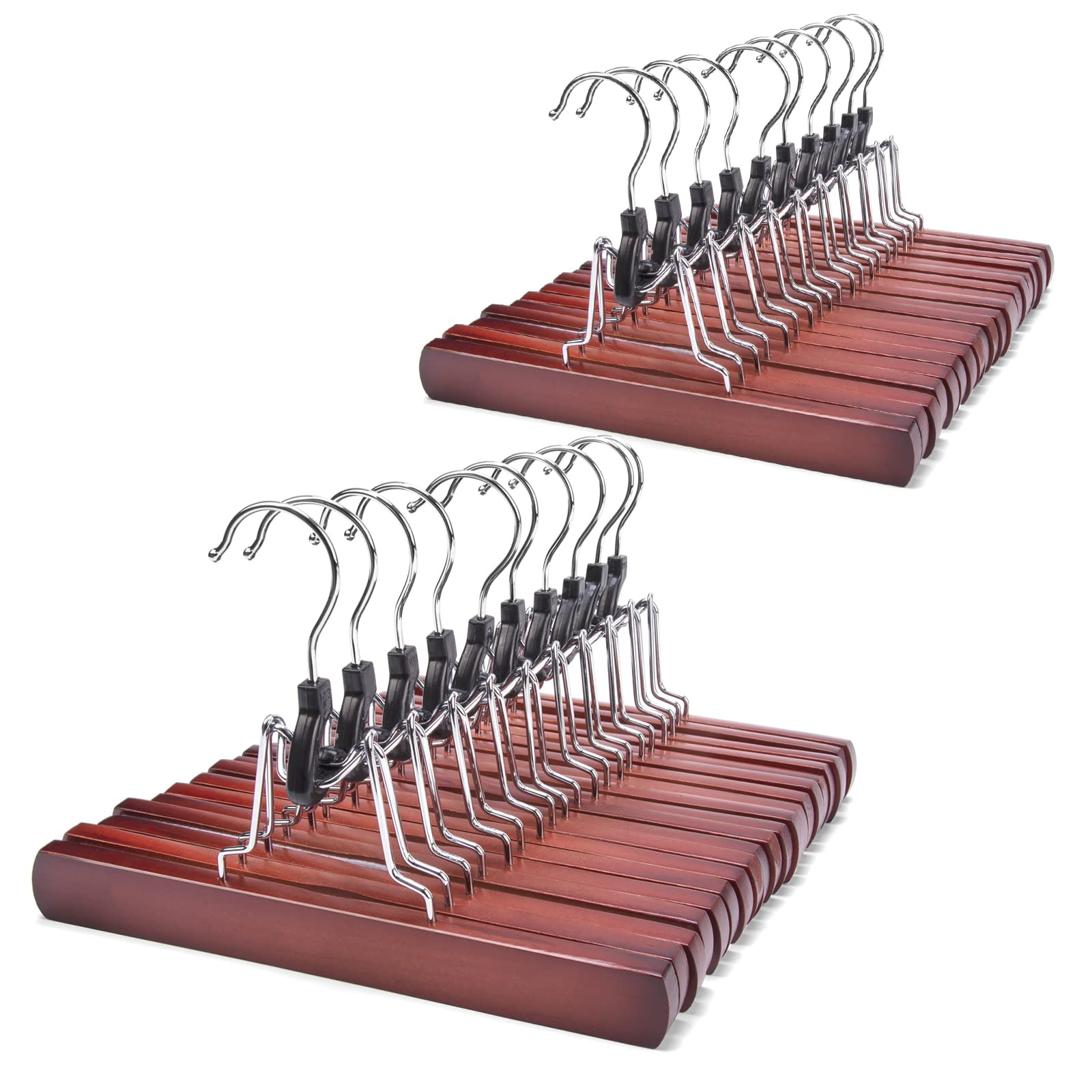 Nature Smile Wooden Non Slip Pants Skirt Hangers, Smooth Finish Solid Wood Jeans Slack Clamp Hangers Hair Extension Hangers (20