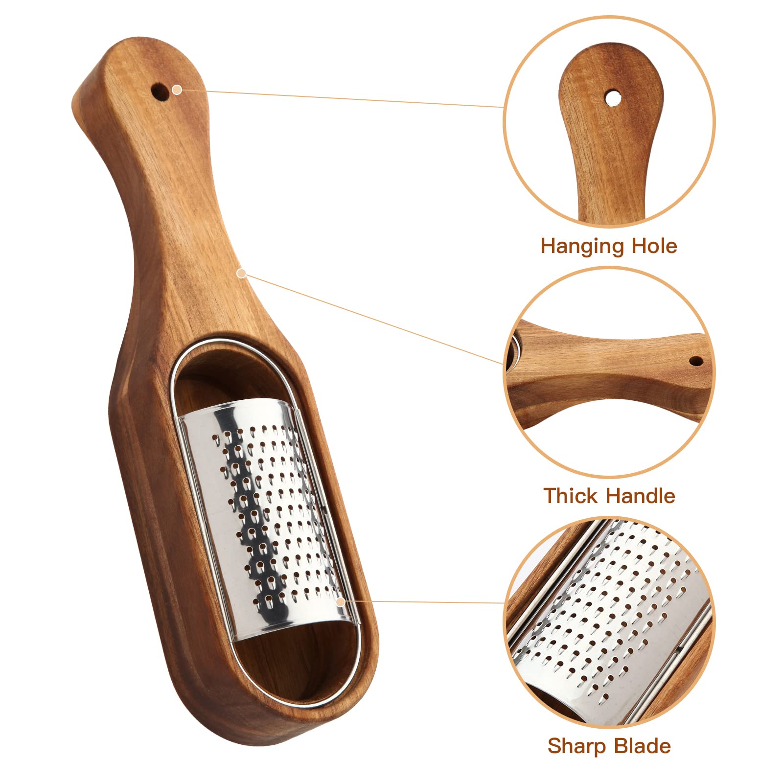 Cheese Grater With Container - Stainless Steel Cheese Grater With Wood Handle Shredder Zester Grater Box Kitchen Handheld Cheese