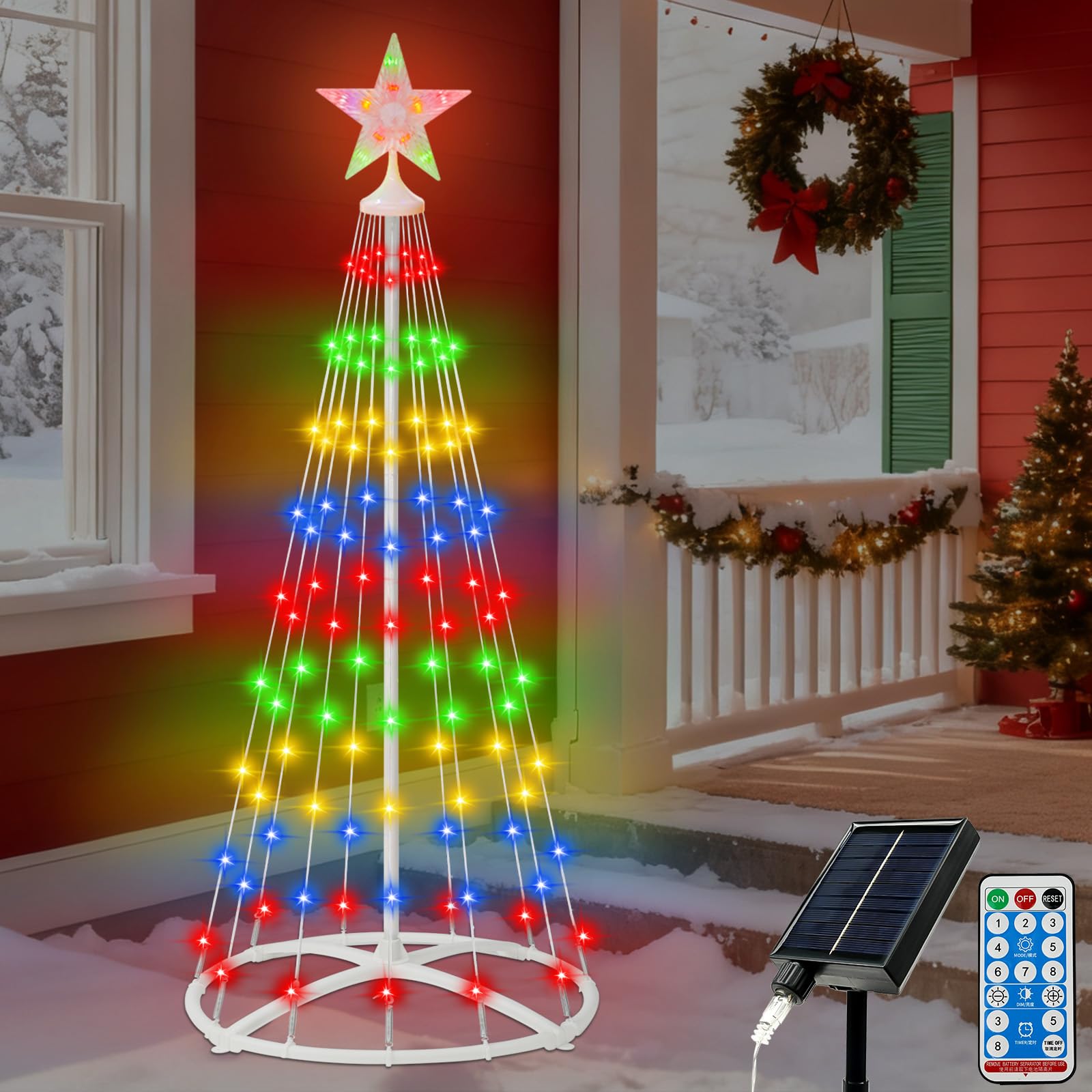 Larger Size Solar Powered Christmas Tree Outdoor Christmas Decorations, Smart Color Changing RGB 4FT Solar Christmas Tree Lights