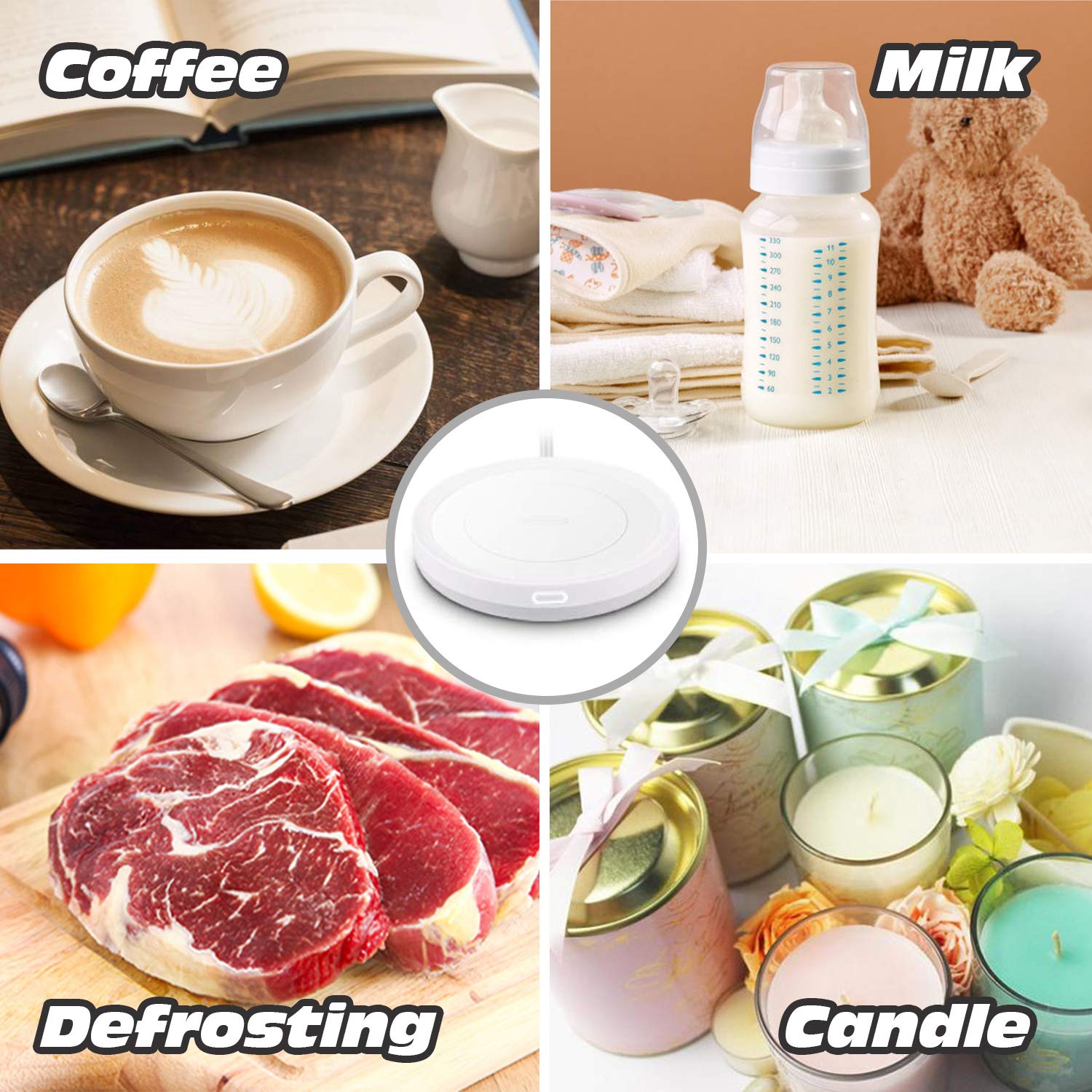 Bestinnkits Smart Coffee Set Auto On/Off Gravity-Induction Mug Office Desk Use, Candle Wax Cup Warmer Heating Plate (Up To 131F/