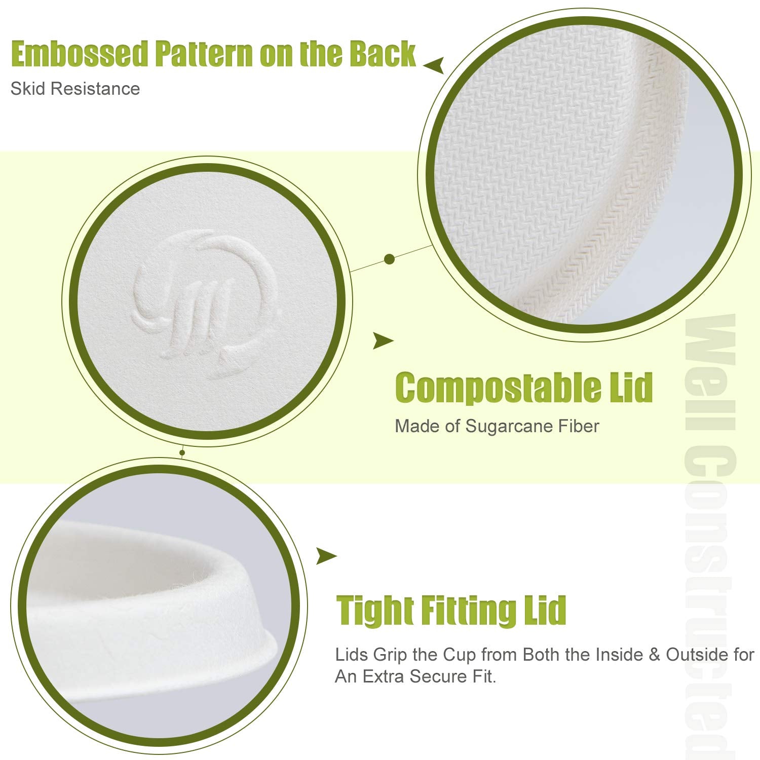 Green Earth, 2 Oz Bagasse Compostable Cup Lids, Biodegradable Sugarcane Fiber Material, White, 50-Pack