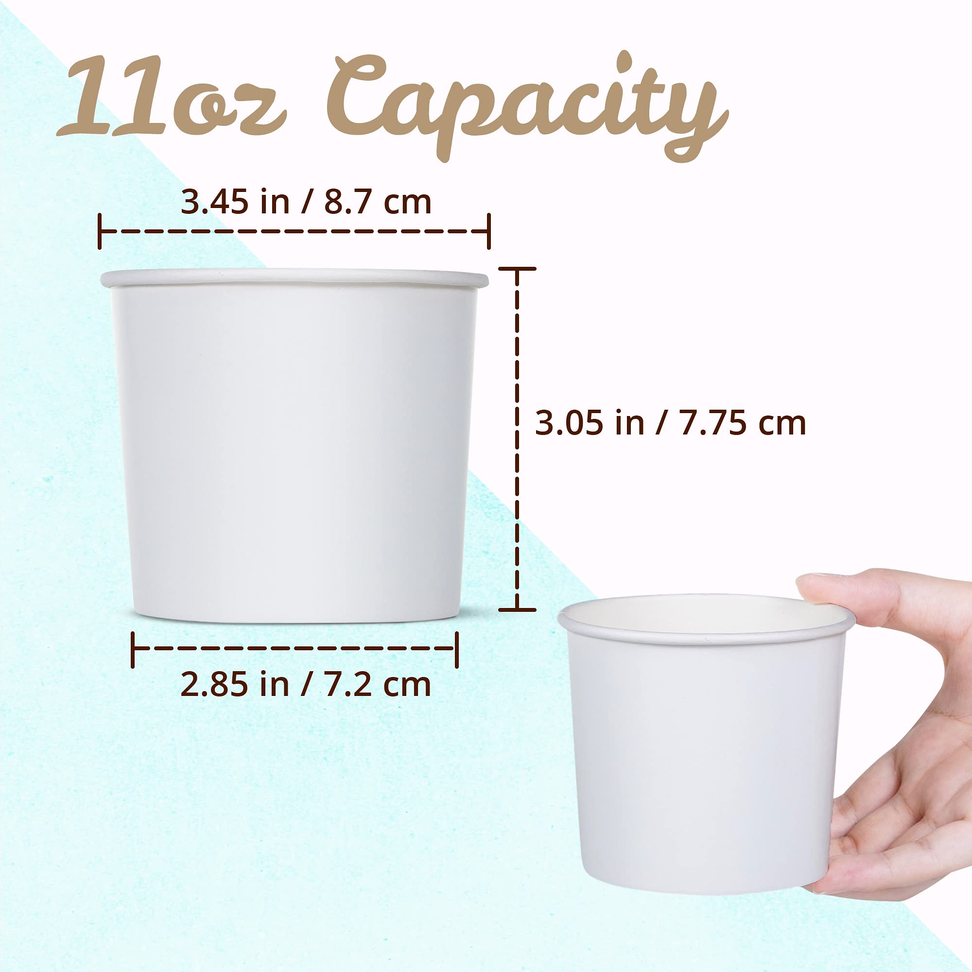 MATICAN Paper Ice Cream Cups - 50-Count 11-Oz Disposable Dessert Bowls for Hot or Cold Food  11-Ounce Party Supplies Treat Cups for Sundae  Frozen Yogurt  Soup  White