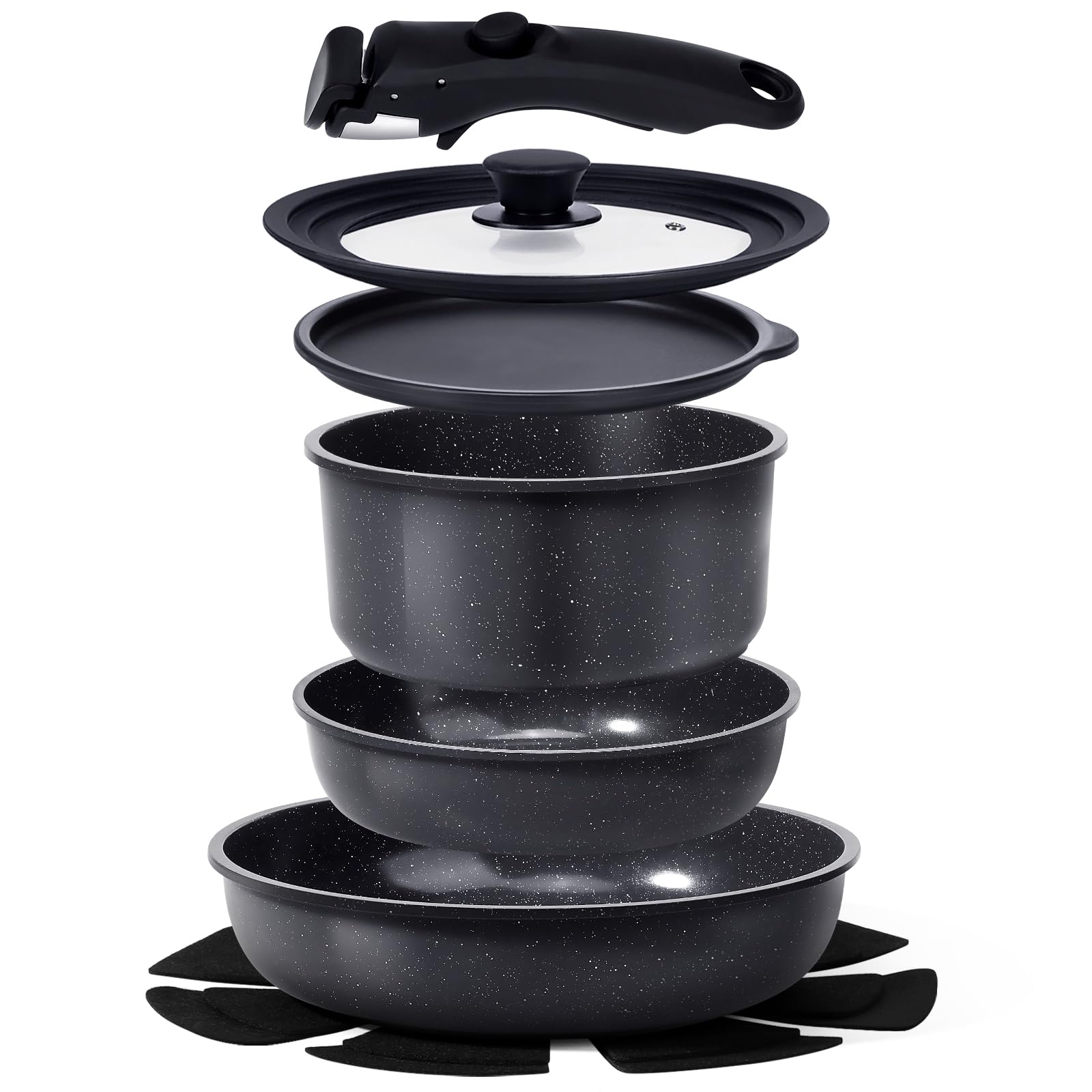 GiPP Ceramic Pots and Pans Set Non Stick, Nonstick Detachable Handle Cookware Sets,Healthy Non Toxic PFAS PFOA & PTFE Free, Dish