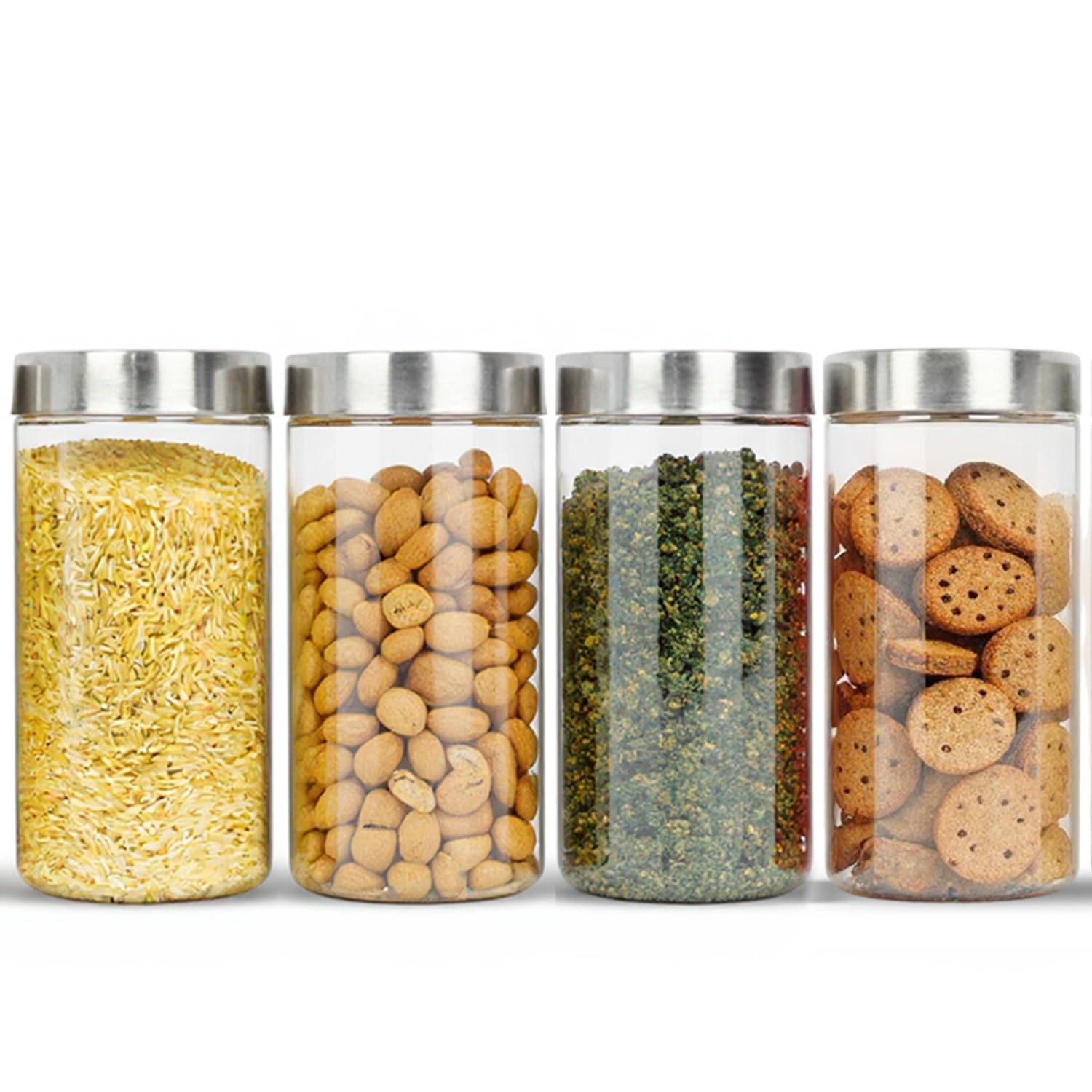 Pearlpet Plus Range Plastic Storage Jars & Containers For Kitchen |Stackable | Air Tight |Steel Cap Jar Set Of 4 Food Grade Boxe
