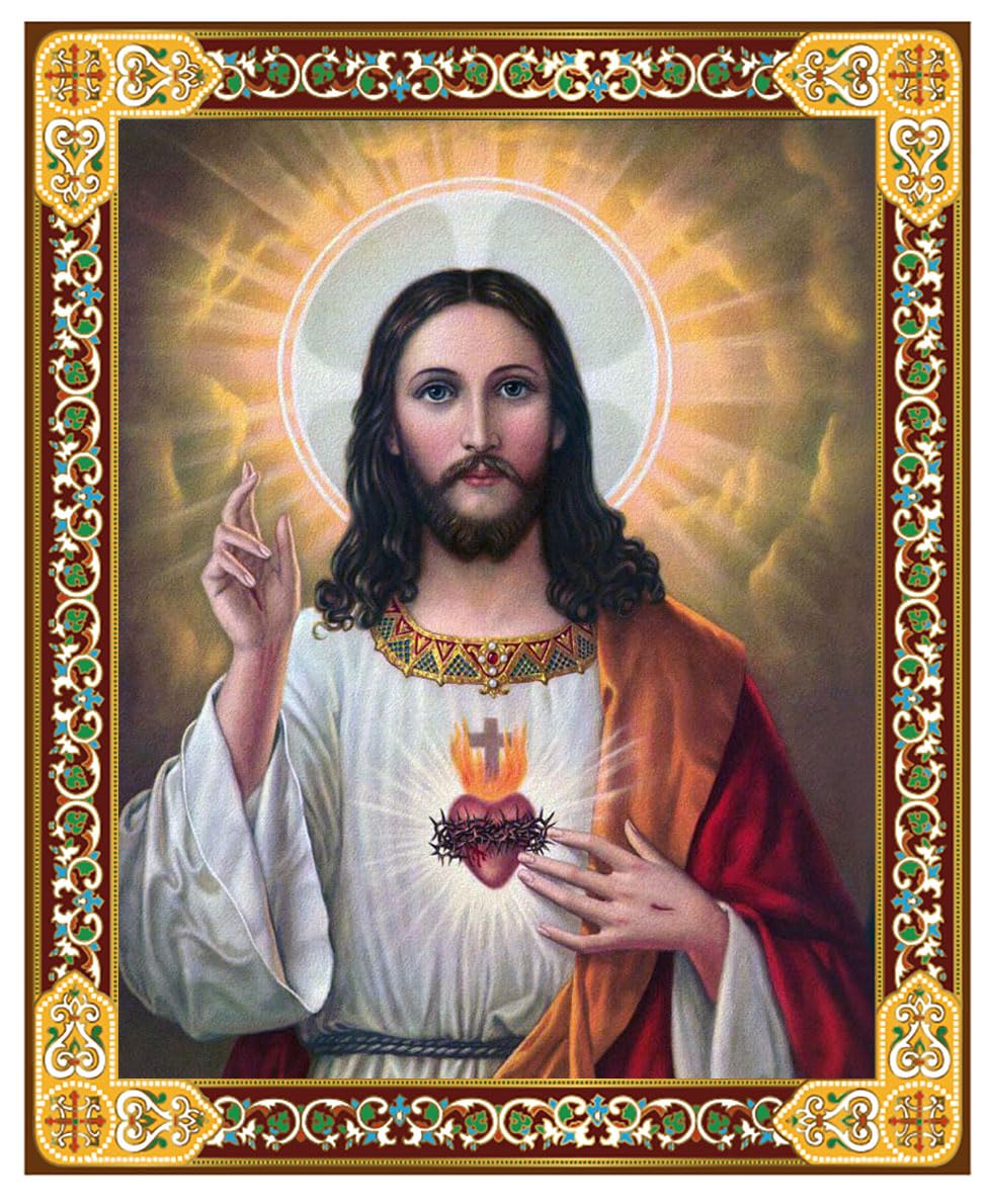 Needzo Sacred Heart of Jesus Icon, Catholic Wooden Pocket Size 3 Inch, Traveling Icon