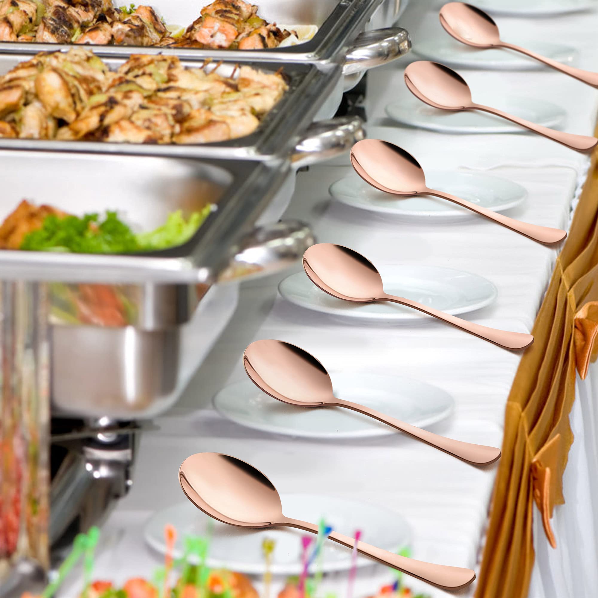 Lianyu Black Serving Spoons Set Of 6, 9.8 Inch Stainless Steel Large Dinner Buffet Catering Banquet Serving Spoons, Mirror Finis