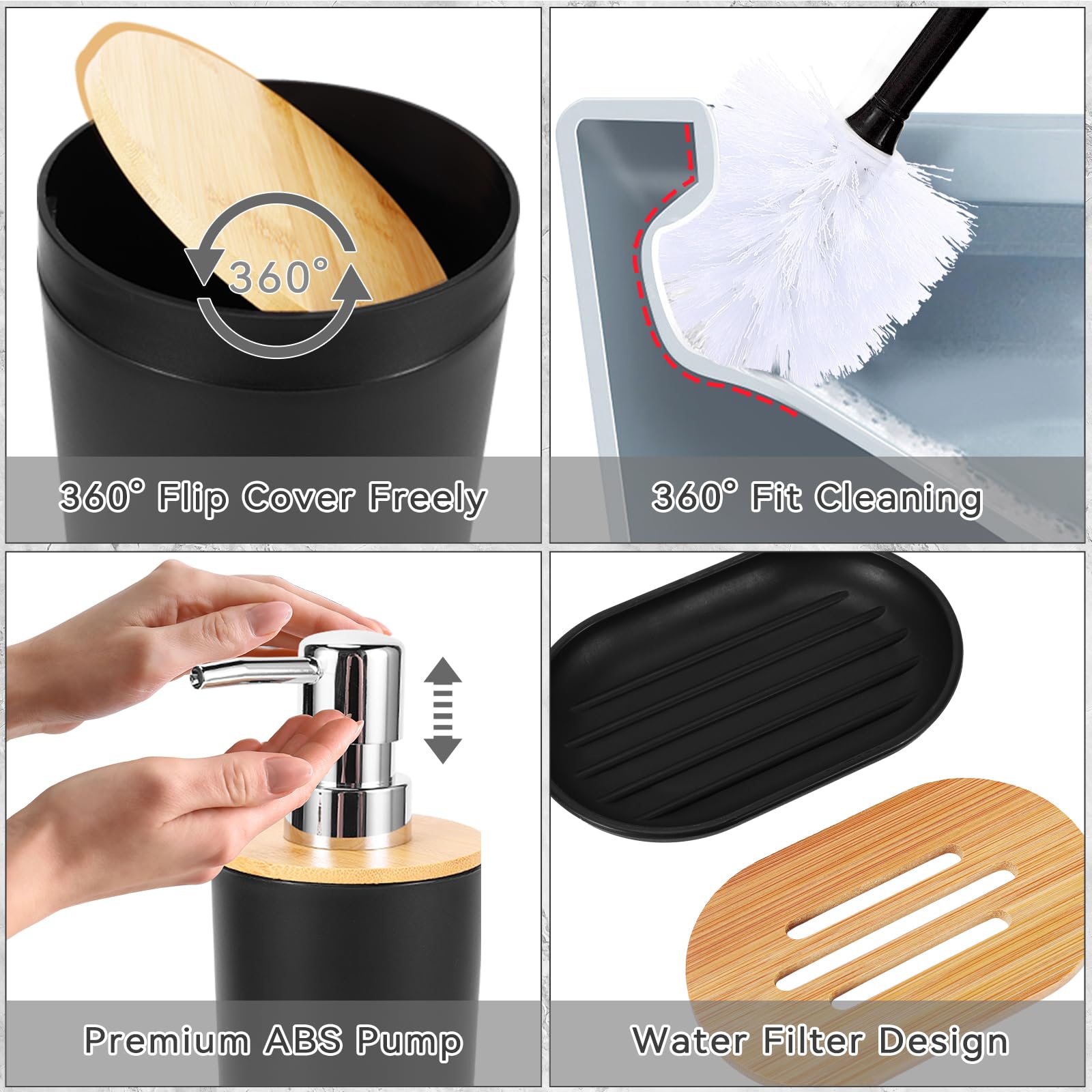 Imucci Bathroom Accessories Black Bathroom Sets With Shower Curtain And Rug, Black Ombre Waterproof Shower Curtain With Ultra Ab