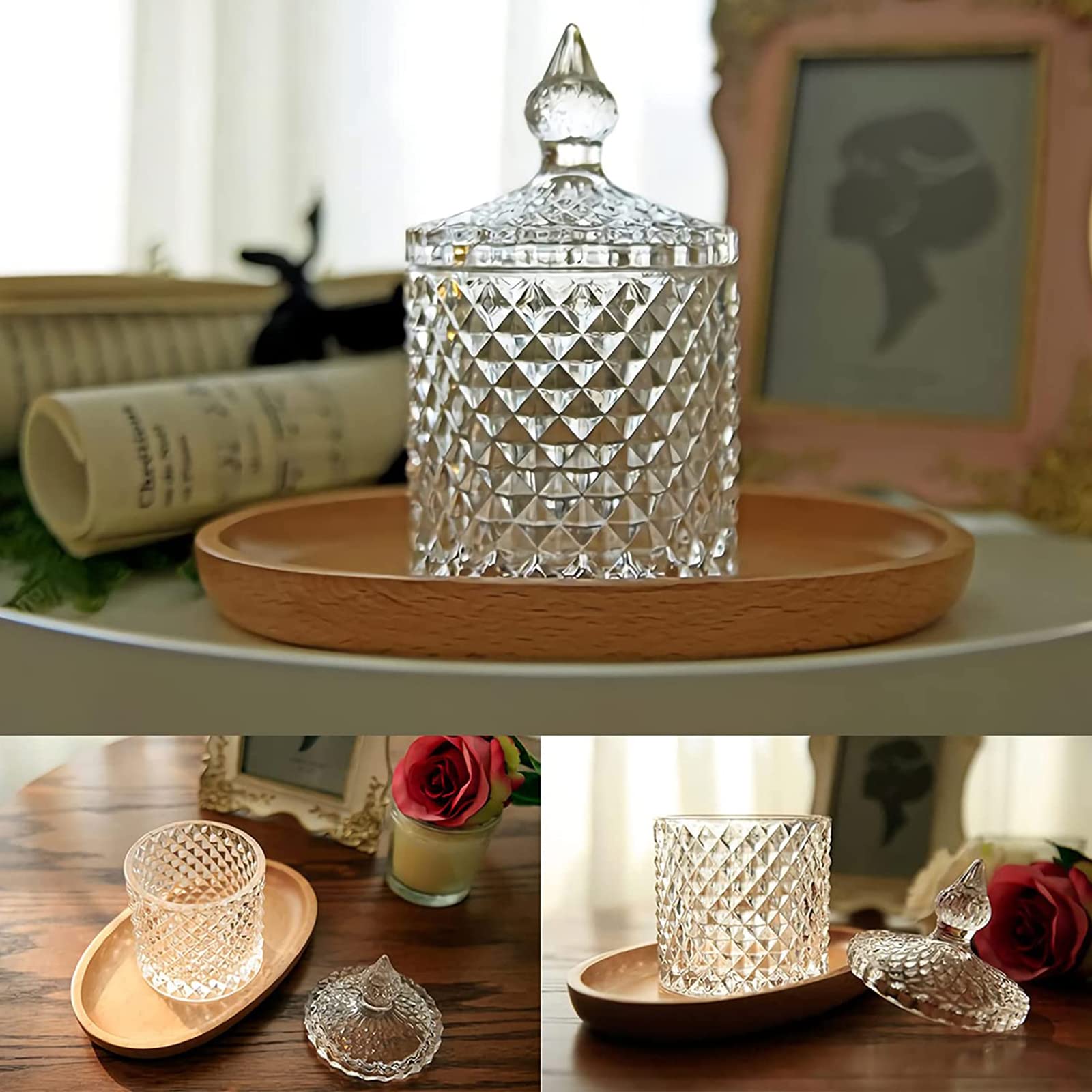 rejomiik Qtip Holder Glass Apothecary Jars with Lid Bathroom Accessories Vanity Organizers and Makeup Storage for Cotton Swabs  2 Pack Small and Large Clear