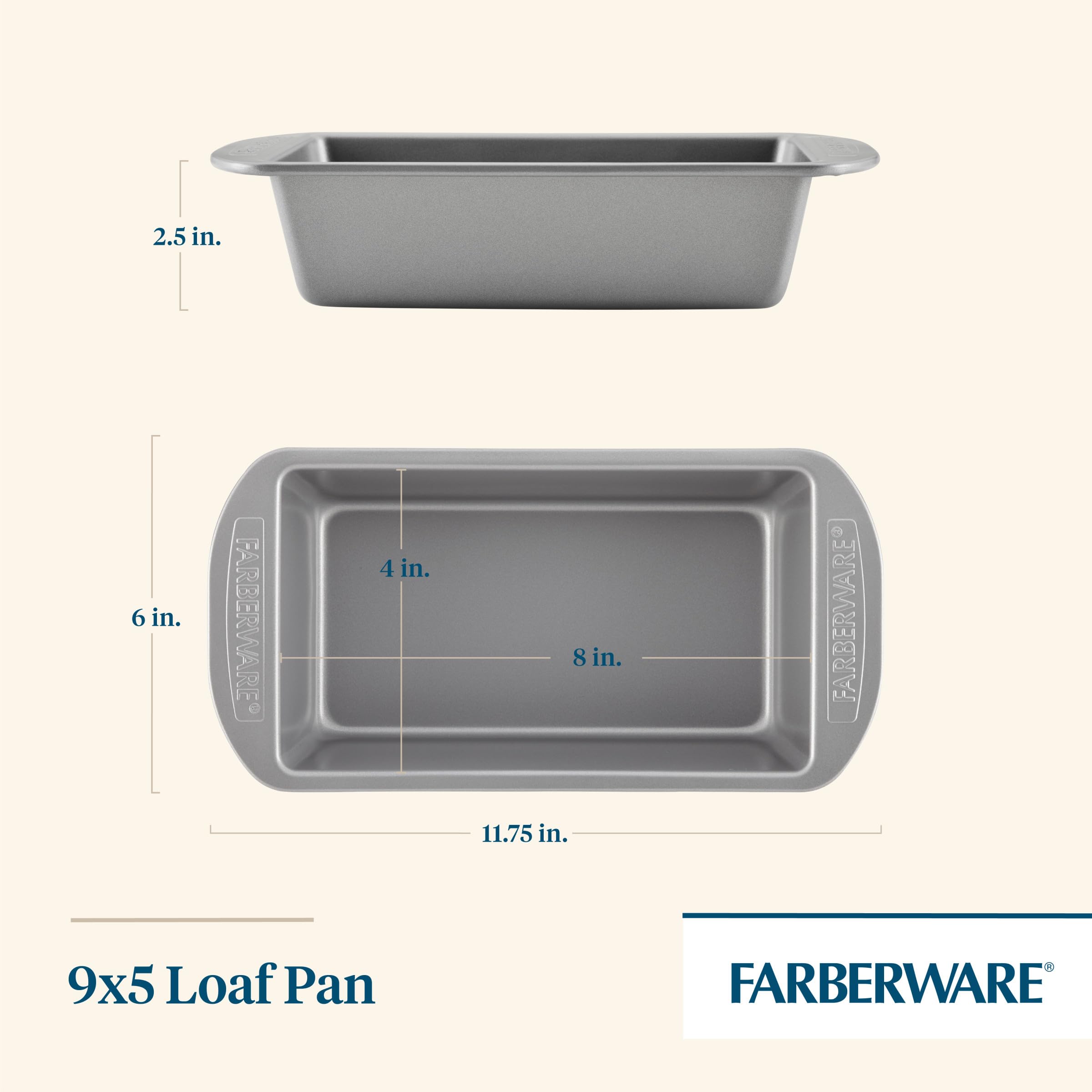 Farberware Nonstick Bakeware 9-Inch X 5-Inch Loaf Pan, Gray -
