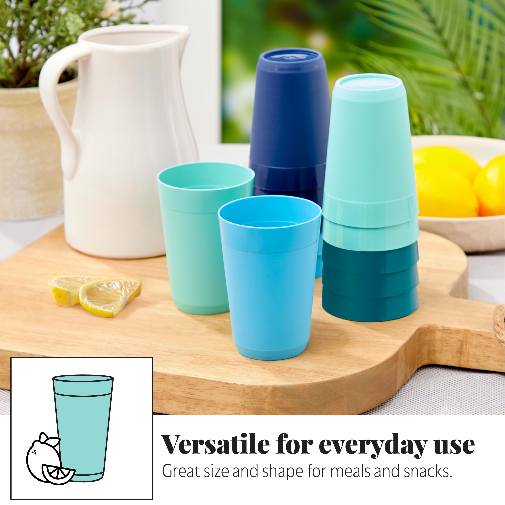 Us Acrylic Newport 10 Ounce Unbreakable Plastic Stackable Juice Tumblers In Coastal Colors | Set Of 12 Drinking Cups | Reusable,