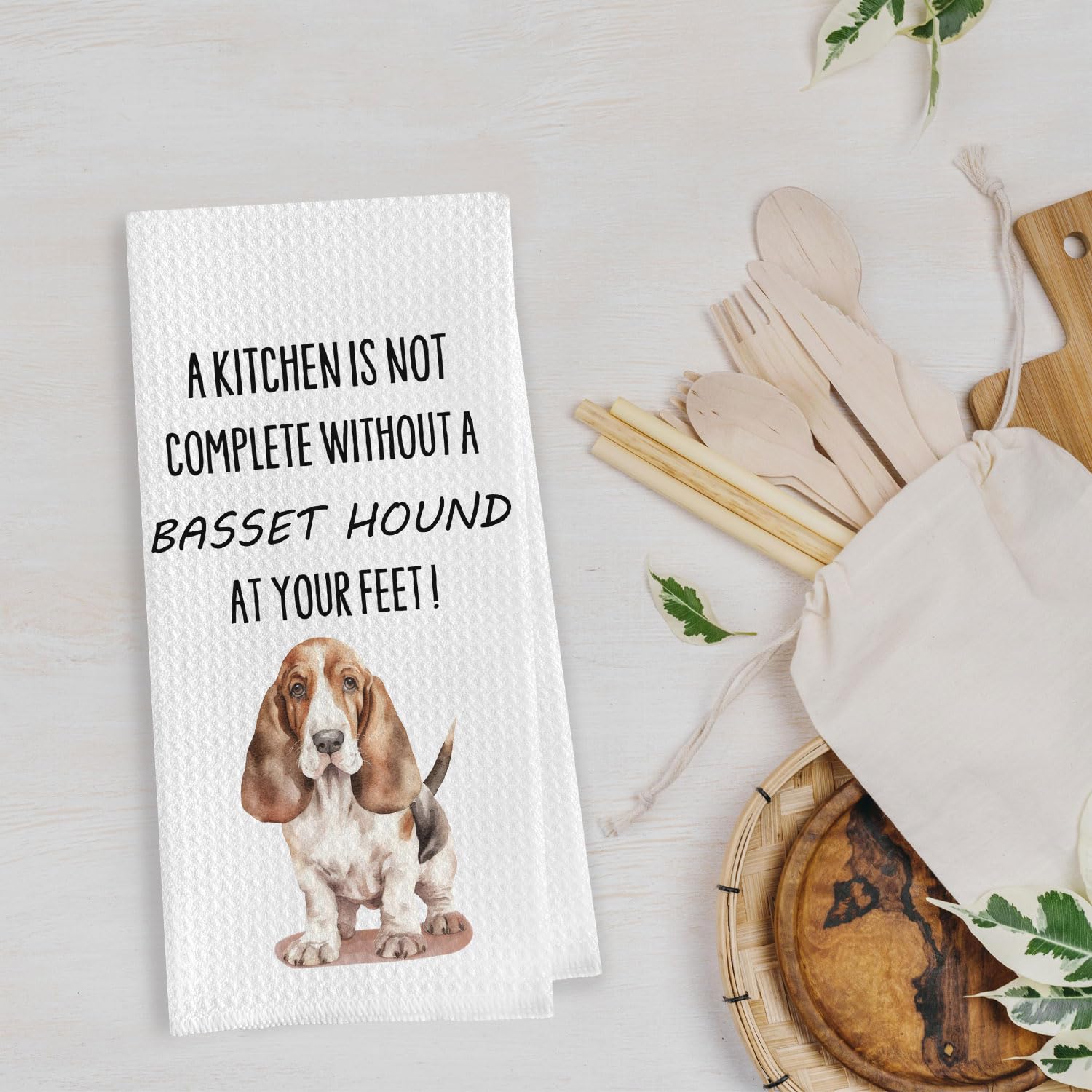 Geqtt Basset Hound Dish Towels - Funny Basset Hound Decorative Waffle Weave Kitchen Towels, Basset Hound Hand Tea Towels, Basset