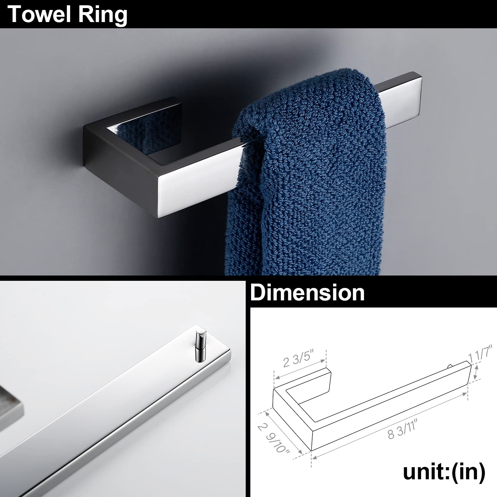 BAGNOLUX Bathroom Accessories Set 4-Piece Bathroom Hardware Wall Mounted  23.6 inch Towel Bar Towel Holder Robe Hook Toilet Paper Holder  Chrome Polished Finshed