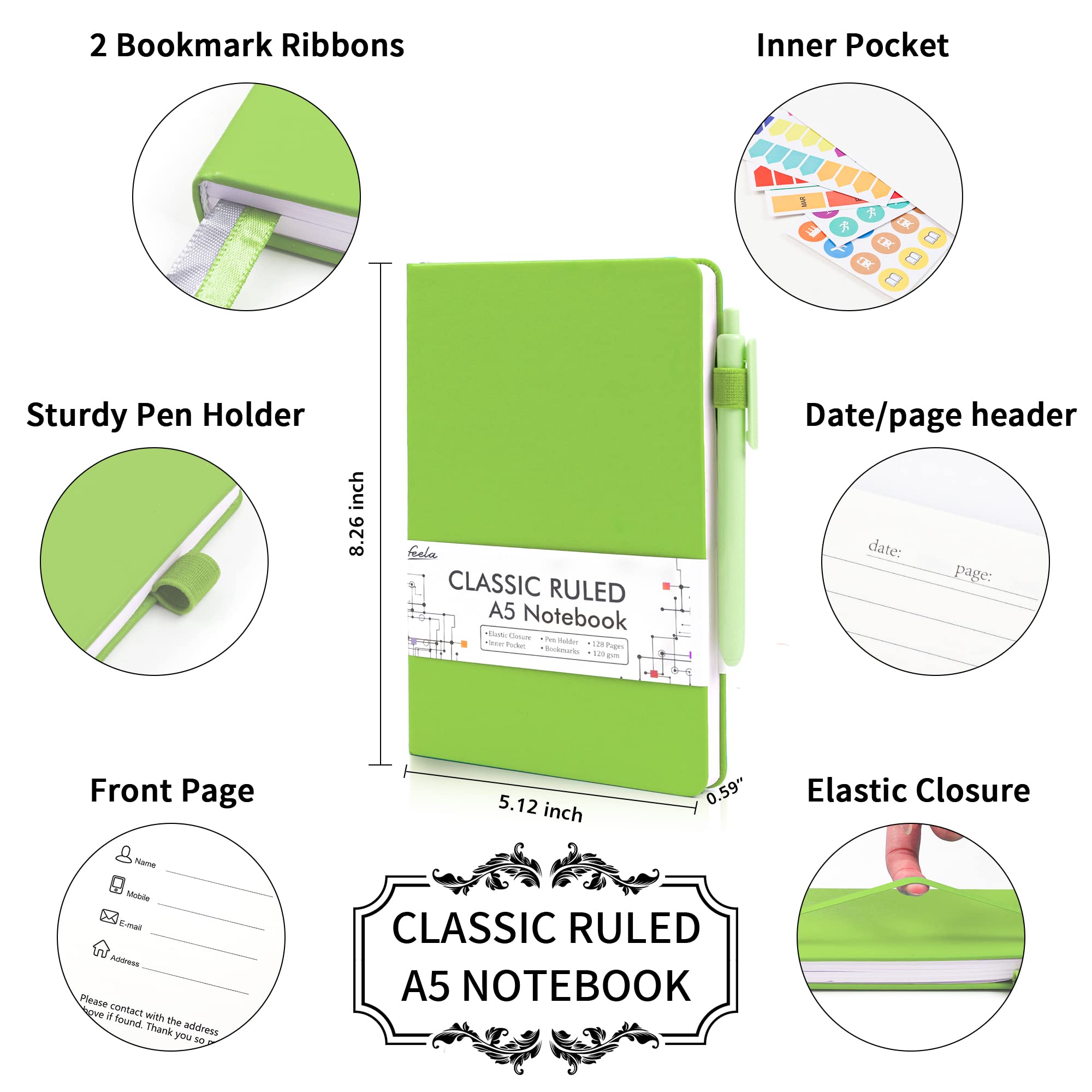 Feela 3 Pack Notebooks Journals Bulk, Hardcover Notebook Classic Ruled Lined Journal Set With Pen Holder For Work Business Journ