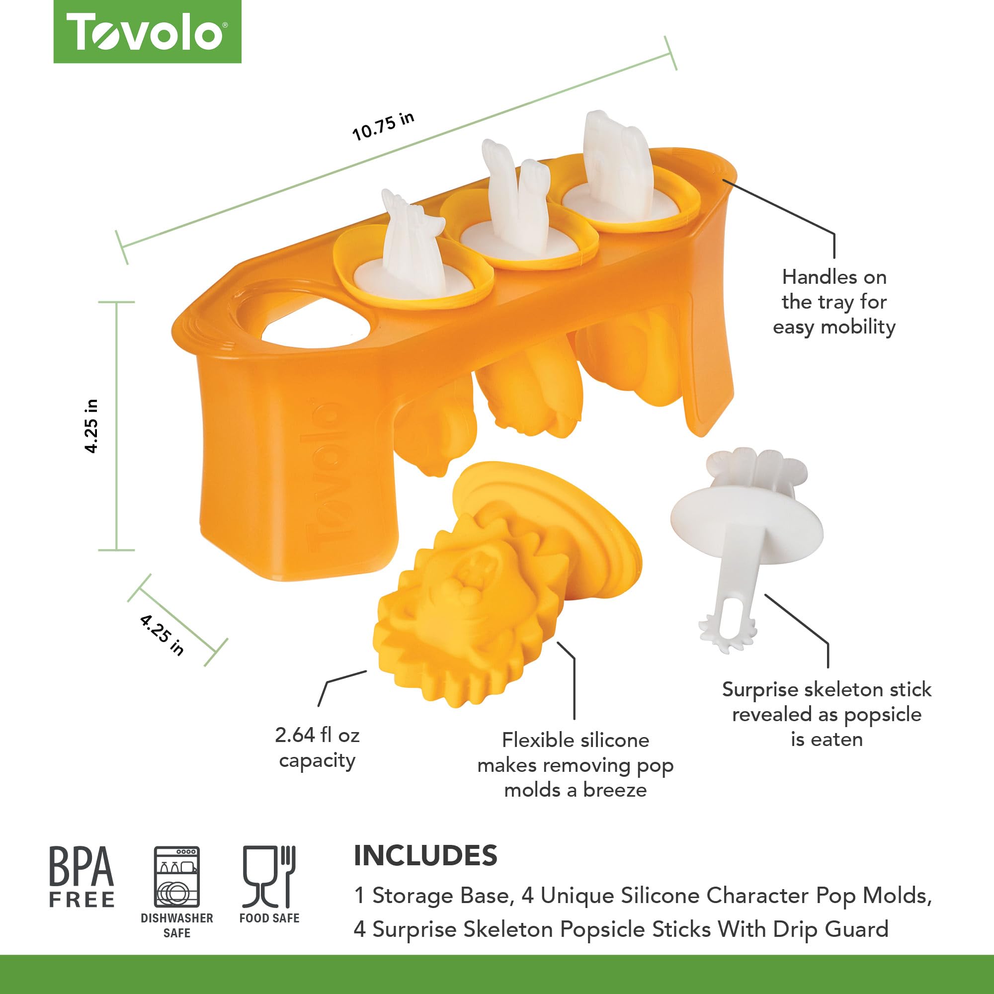 Tovolo Zoo Crew Pop Molds (Set Of 4) - Reusable Mess-Free Silicone Popsicle Molds With Sticks And Drip-Guards For Easy Homemade