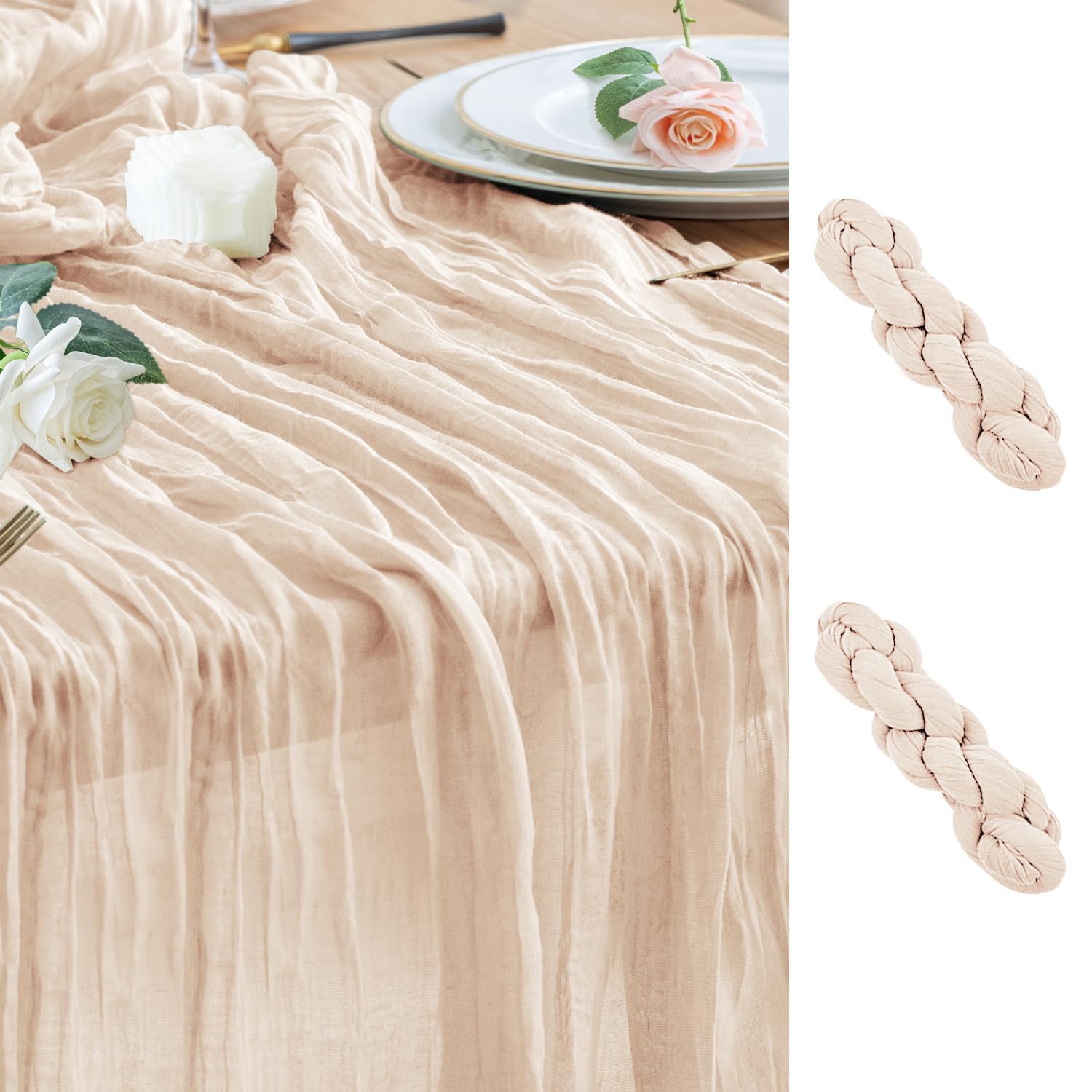 Wokceer Cheesecloth Table Runner 2 Pack 10FT Beige Boho Gauze Christmas Cheese Cloth Table Runner for Party Long Rustic Sheer Ta