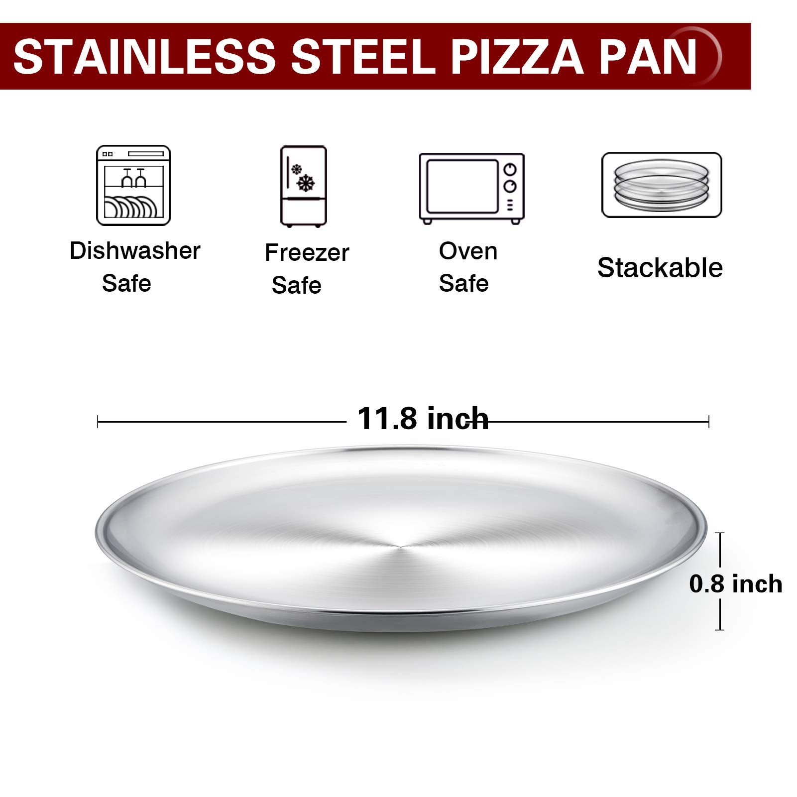 Teamfar Pizza Pan, 12 Inch Pizza Pan Set Round Pizza Oven Baking Pans Tray Stainless Steel For Home Restaurant Party, Healthy &