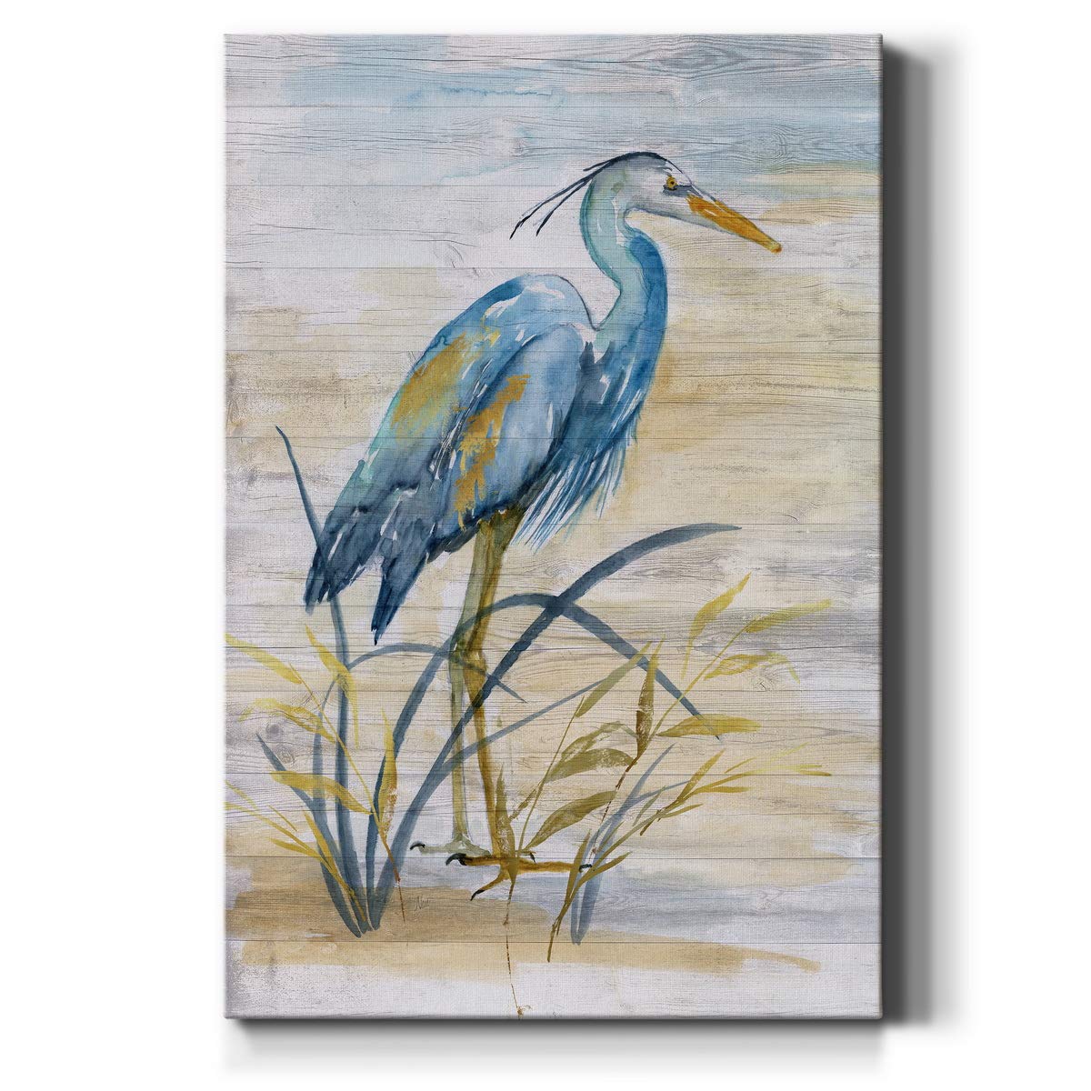 Renditions Gallery Canvas Animal Wall Art Modern Paintings & Prints Decorations Blue Resting Heron Abstract Nature Wall Hanging