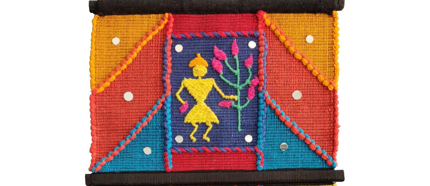 VARUNAVI Handloom Cotton Warli wall Hanging Home Decor Tapestry 22 X 11(Multi Colour)