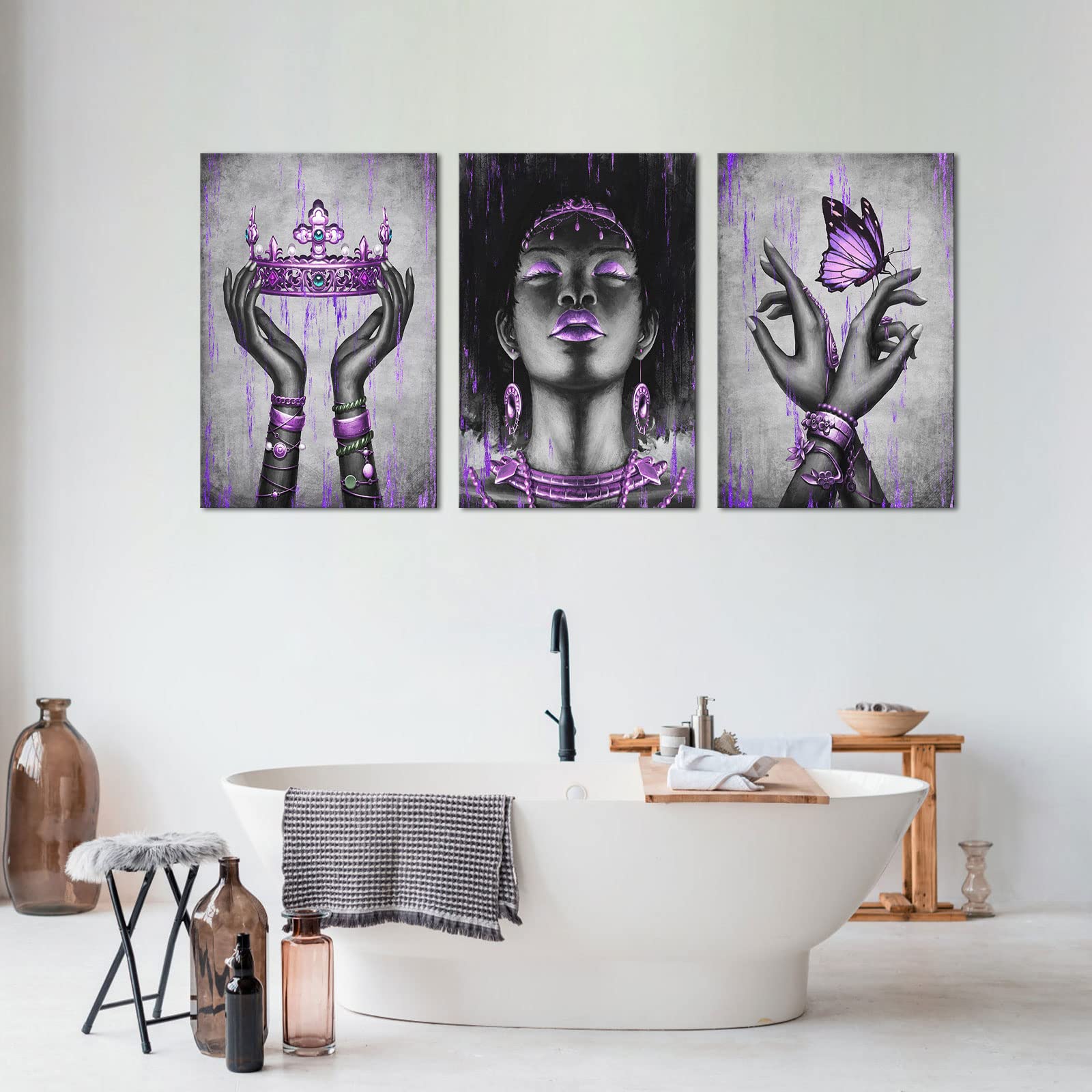 Kalormore Fashion African American Woman Painting Giclee Canvas Prints Elegant Black Girl With Purple Accessories Picture Poster