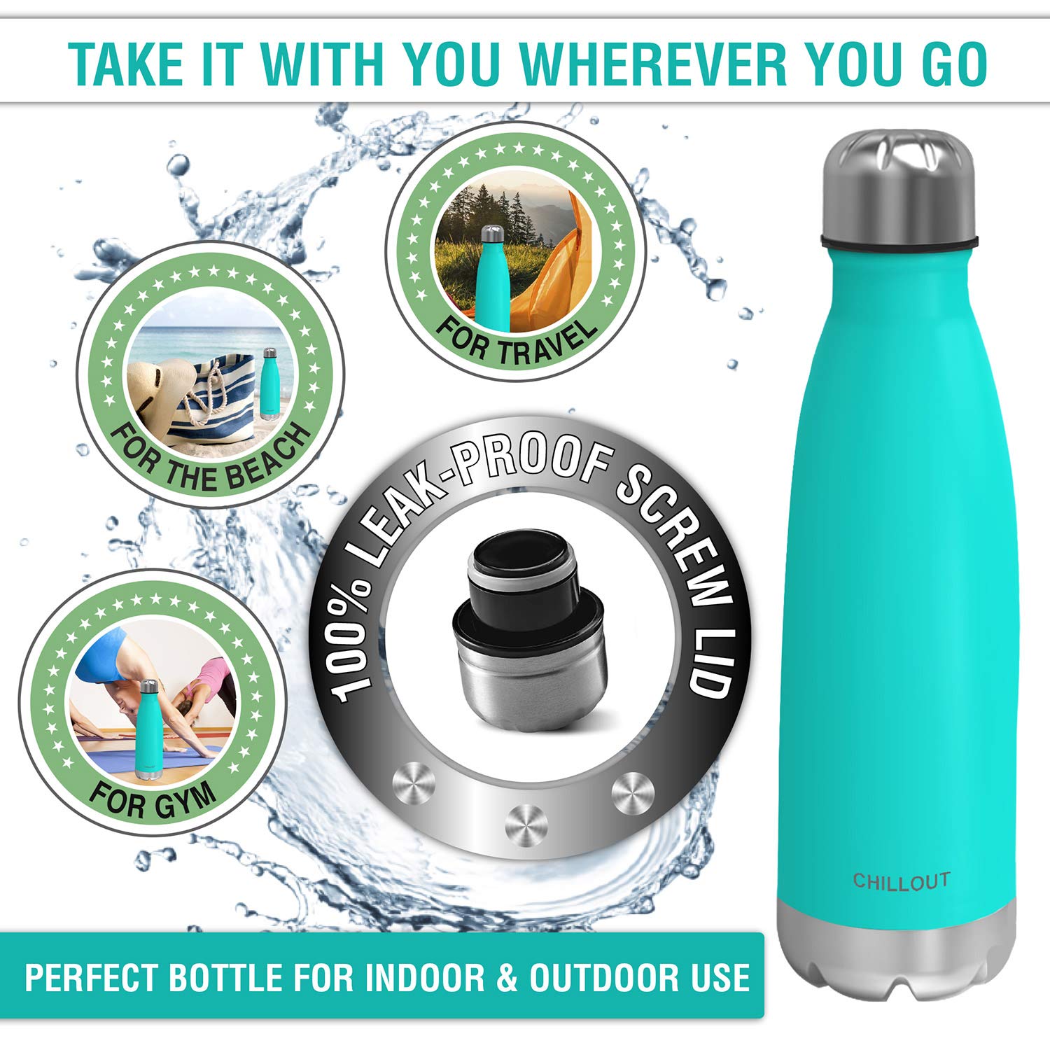 Chillout Life Stainless Steel Water Bottle: 25 Oz Double Wall Insulated Cola Bottle Shape For Cold And Warm Drinks, Bpa Free Met