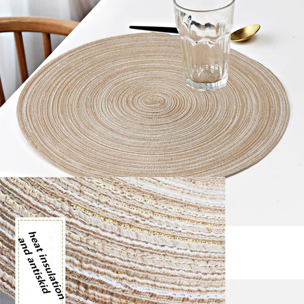 Abuzhen 15 Inch Round Placemats Set Of 6 Heat-Resistant Stain Resistant Anti-Skid Washable Polyproplene And Cotton Table Mats Pl
