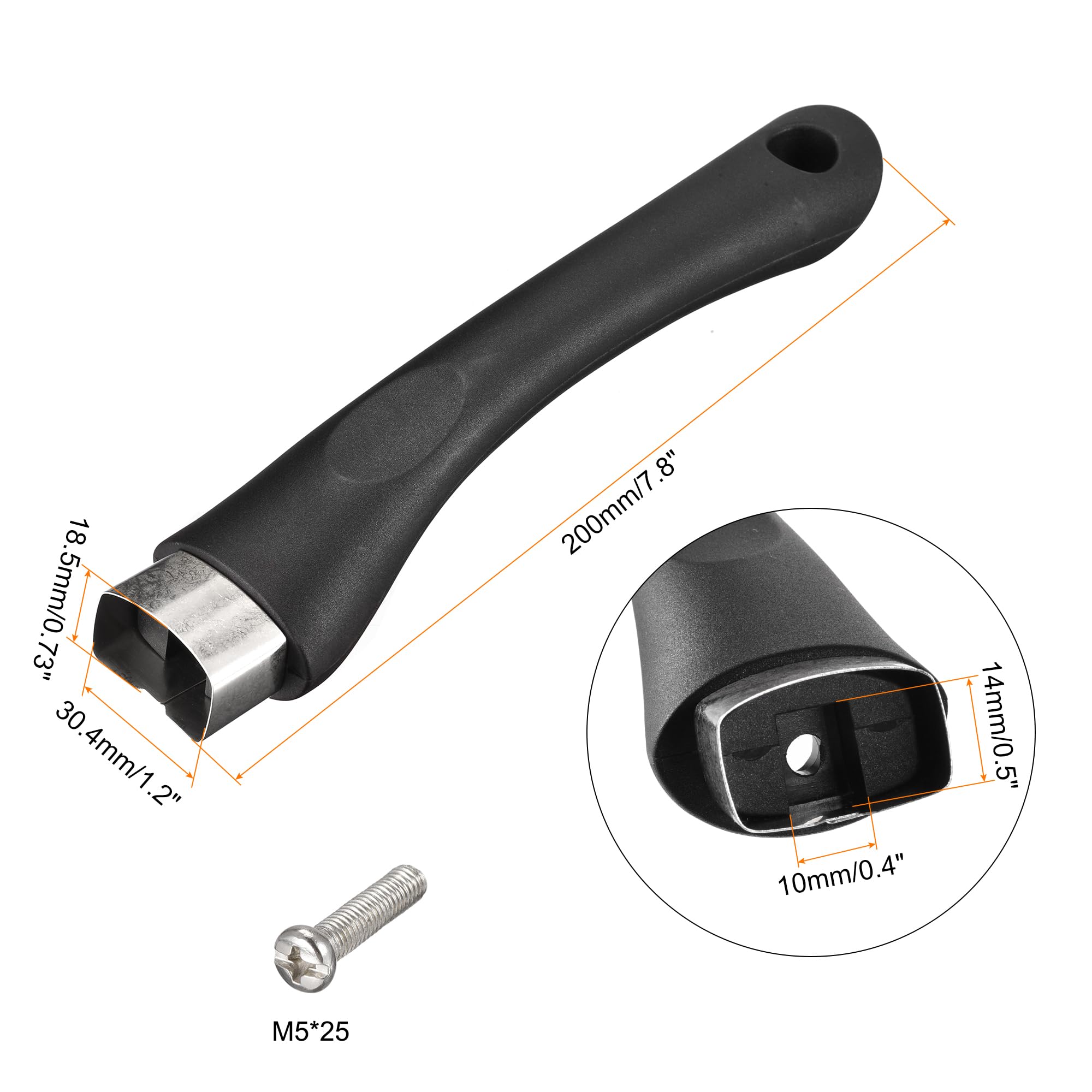 Meccanixity Pan Replacement Handle Black 7.8Inch With Screw Nonstick Saucepan Cookware Skillet Stainless Steel Handle