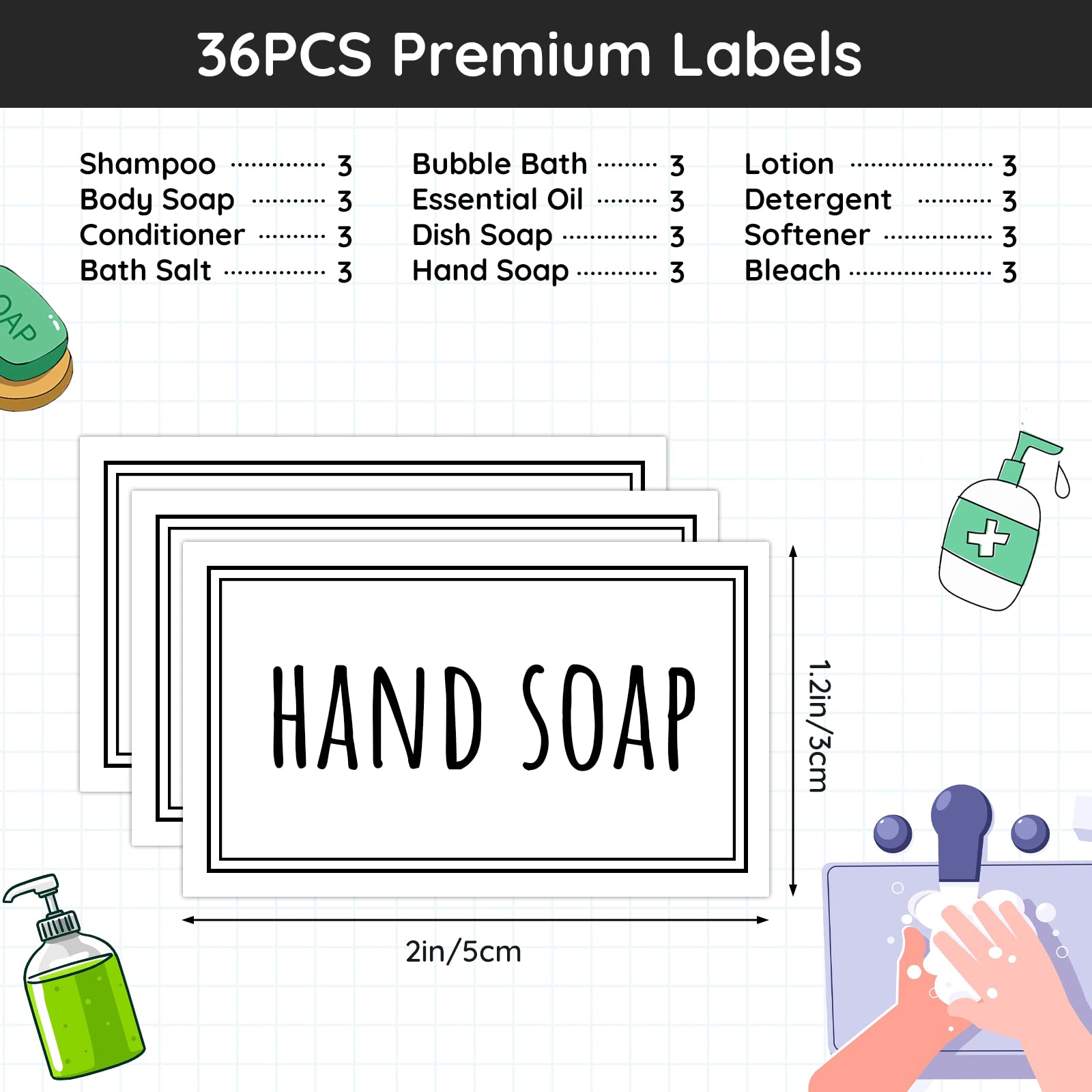 Segbeauty Waterproof Labels For Bottles, 36Pcs Laundry Labels Bathroom Labels For Organizing, Self-Adhesive Removable Cleaning L